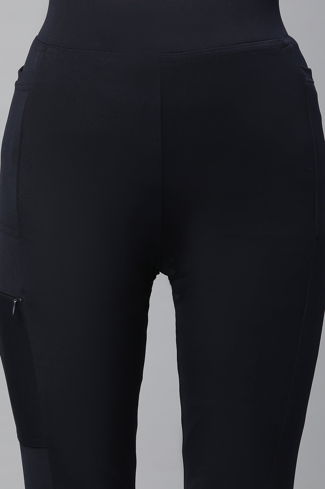 Navy Blue Solid Skinny Fit Tights With Elasticated Waist