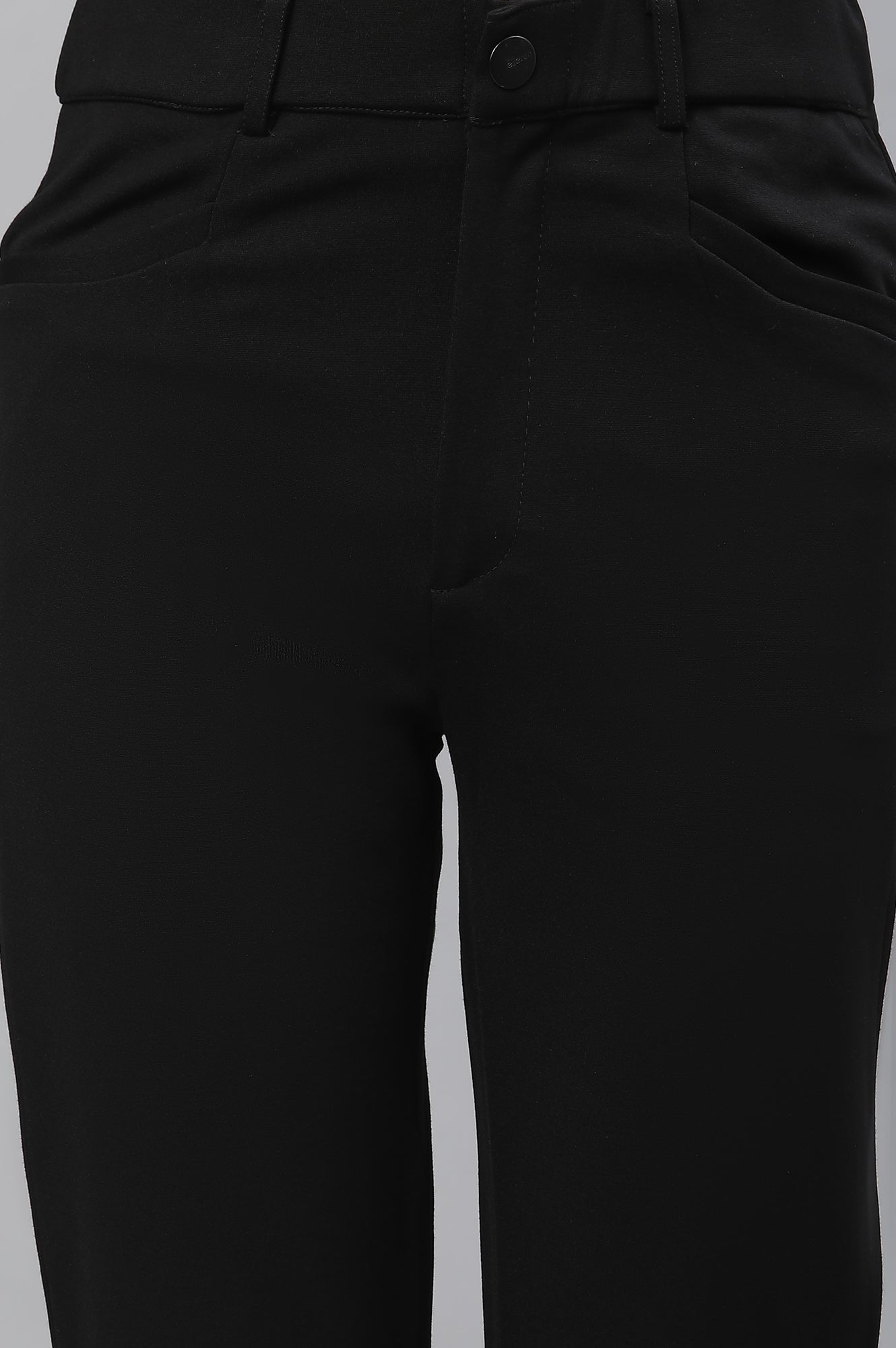 Black Solid Slim Fit Trousers With Elasticated Waist