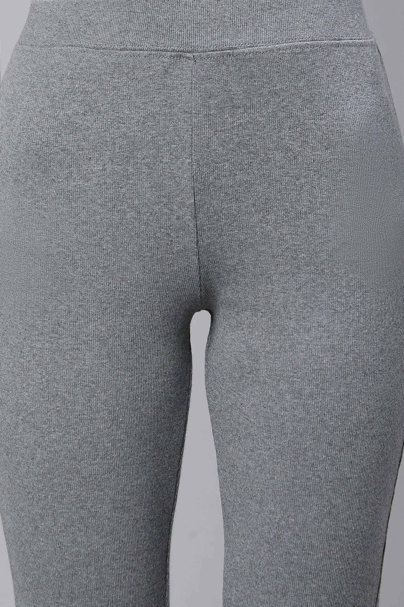 Grey Solid Flared Pants With Elasticated Waist