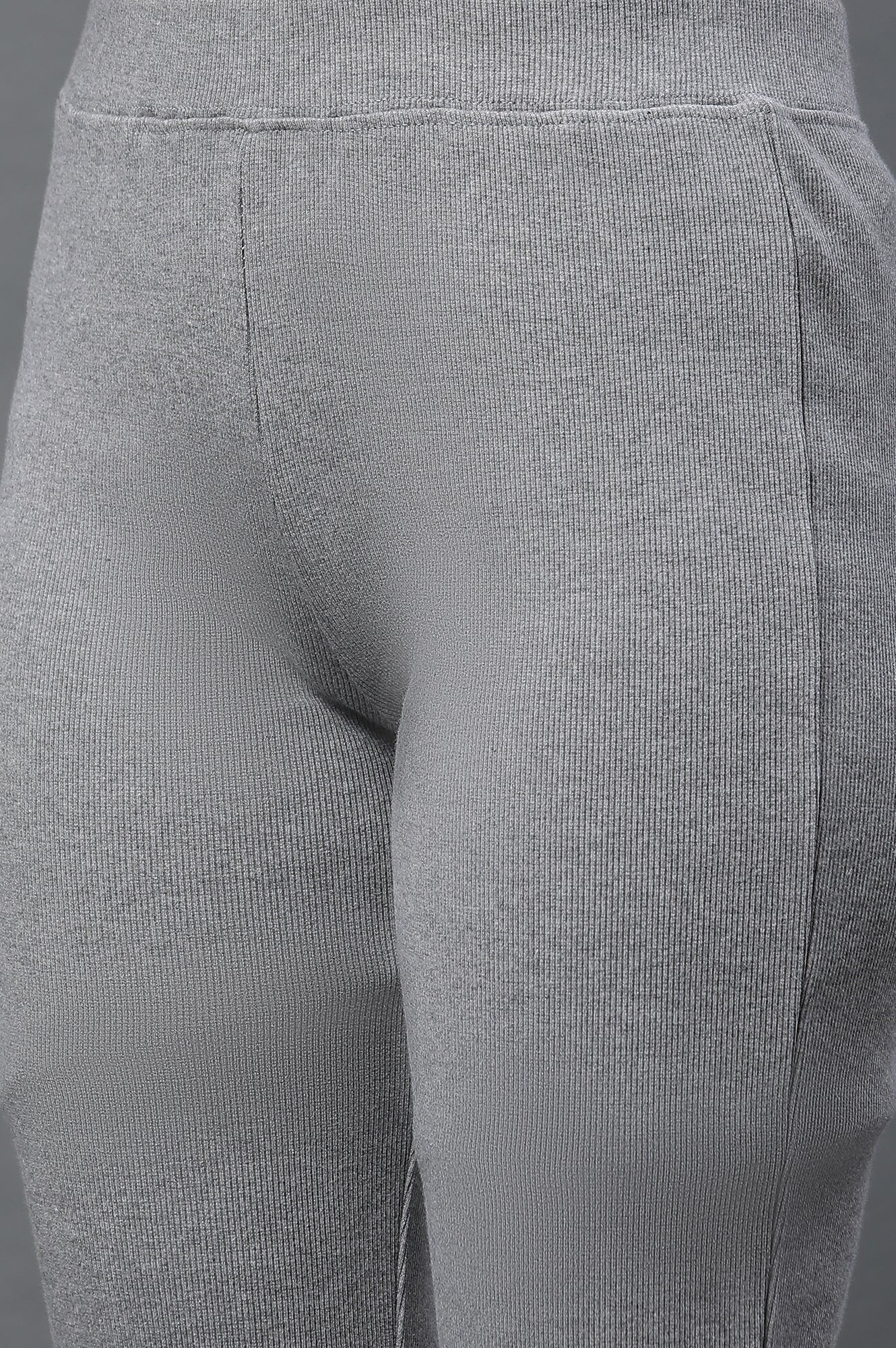 Grey Solid Flared Pants With Elasticated Waist