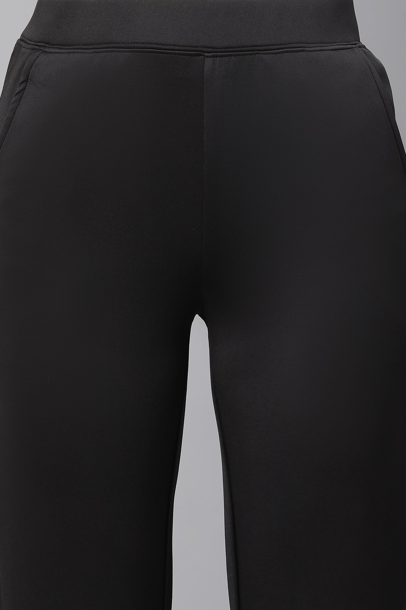 Black Solid Straight Fit Pants With Side Pockets