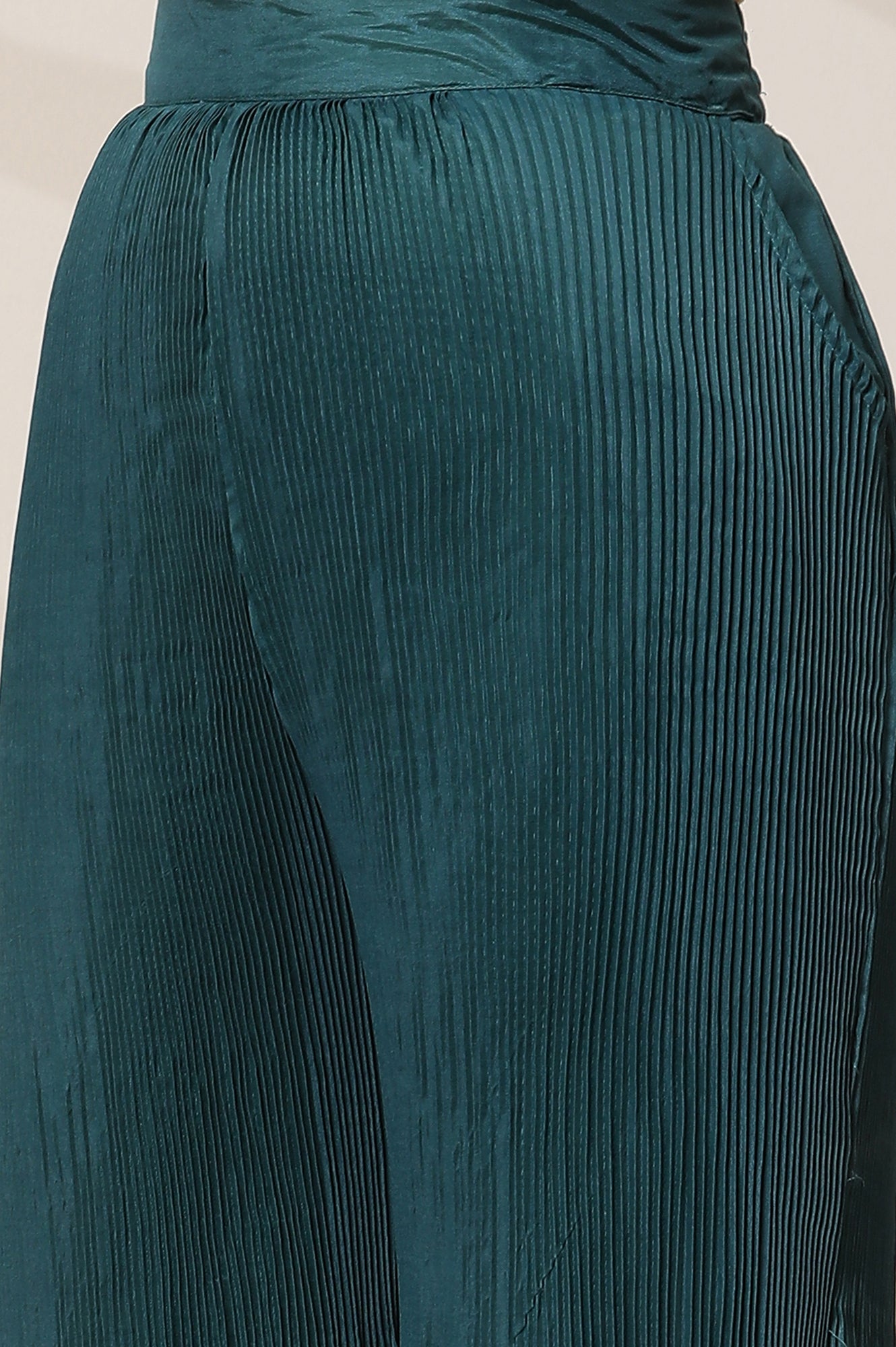 Teal Solid Flared Woven Sharara With Pleats