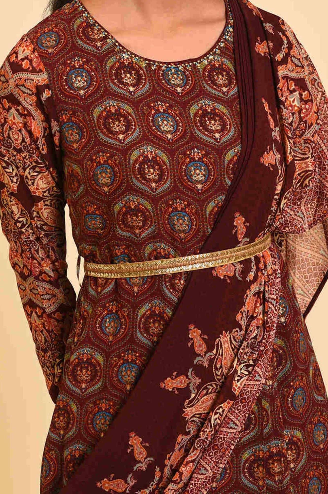 Dark Red Festive Predrape Saree