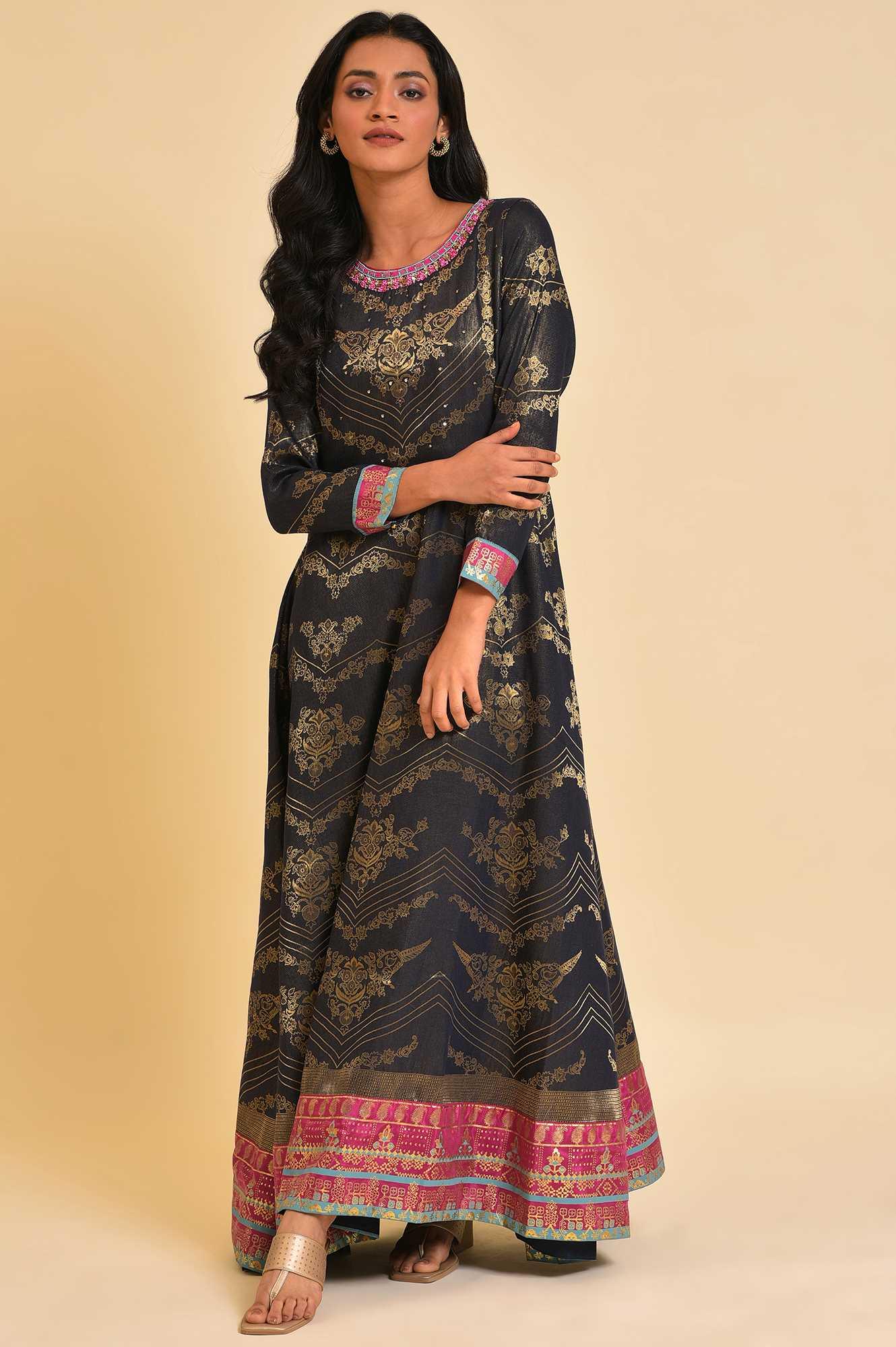 donna karan new york dresses Buy Navy Blue Flared Festive Dress Online for Woman