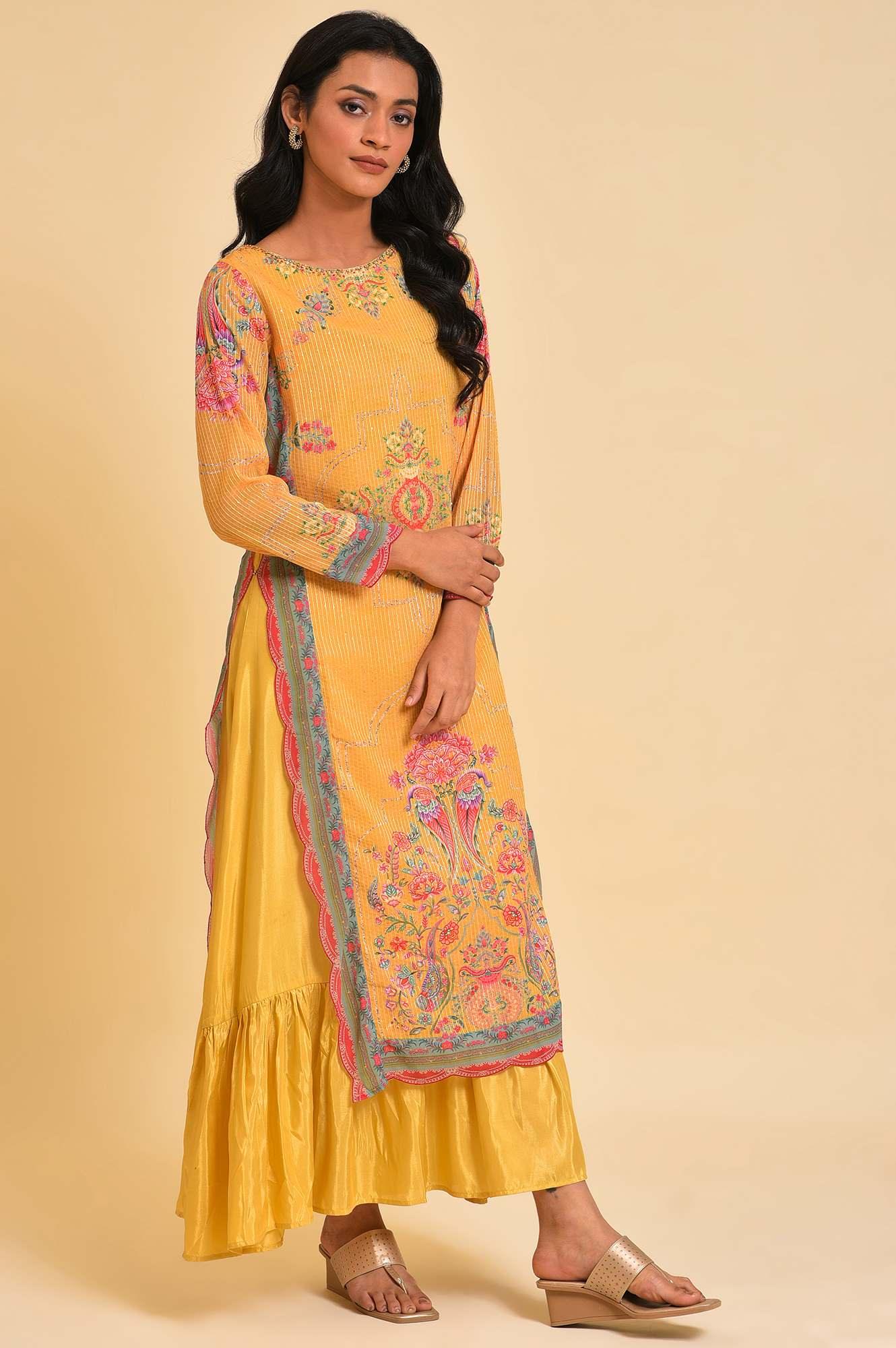 Yellow Printed Mock Layer Dress - wforwoman