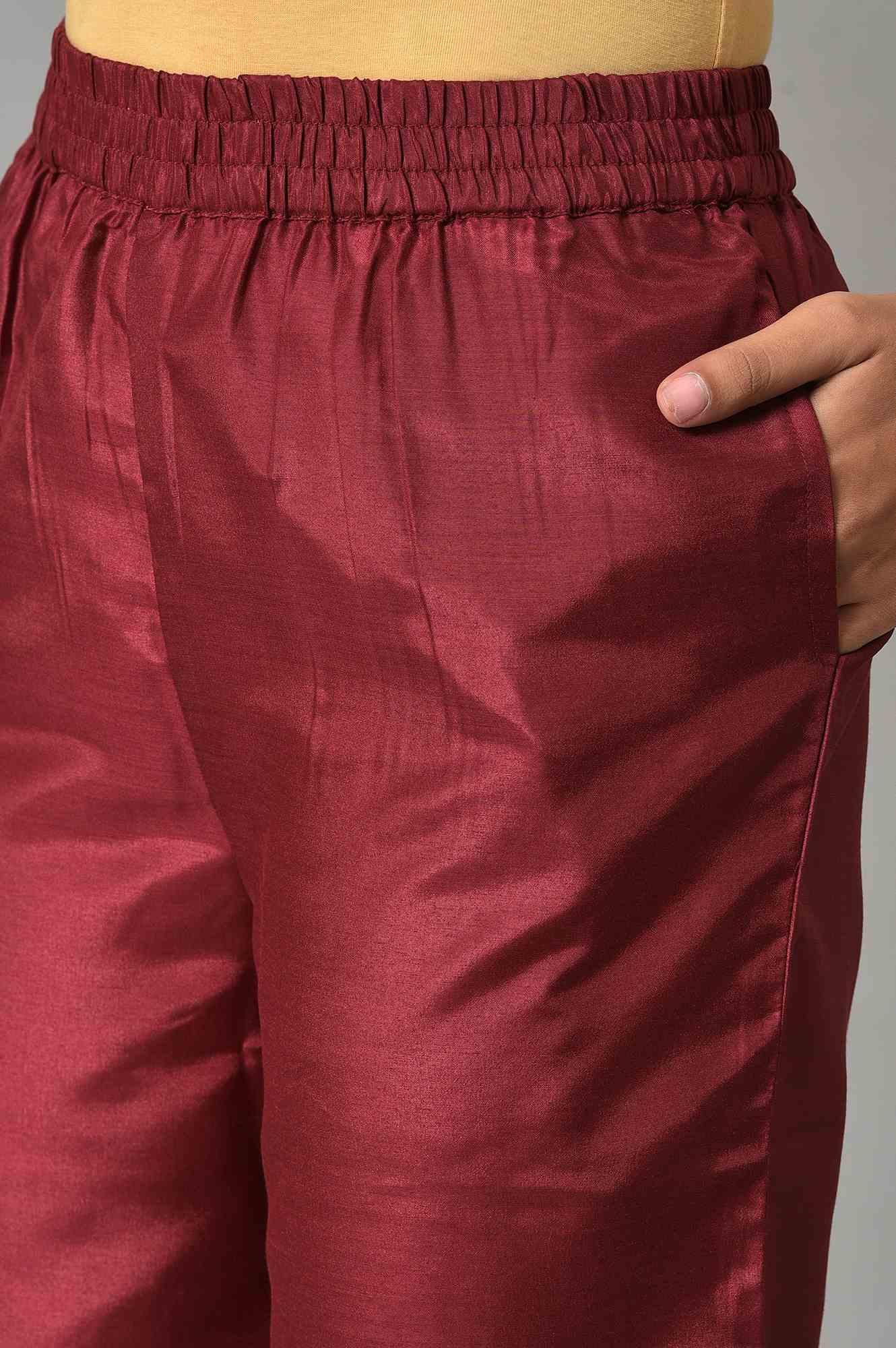 Coral Embroidered kurta With Dark Red Pants And Printed Dupatta - wforwoman