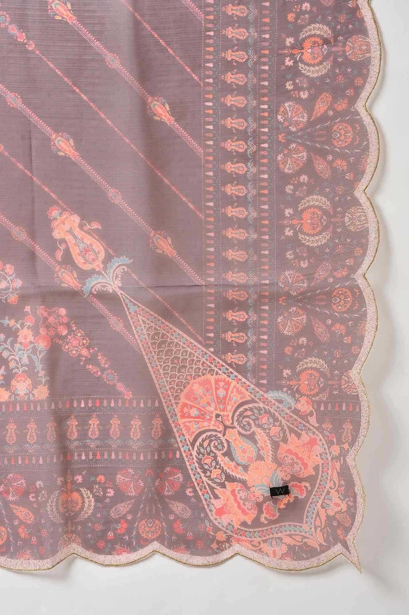 Coral Embroidered kurta With Dark Red Pants And Printed Dupatta - wforwoman