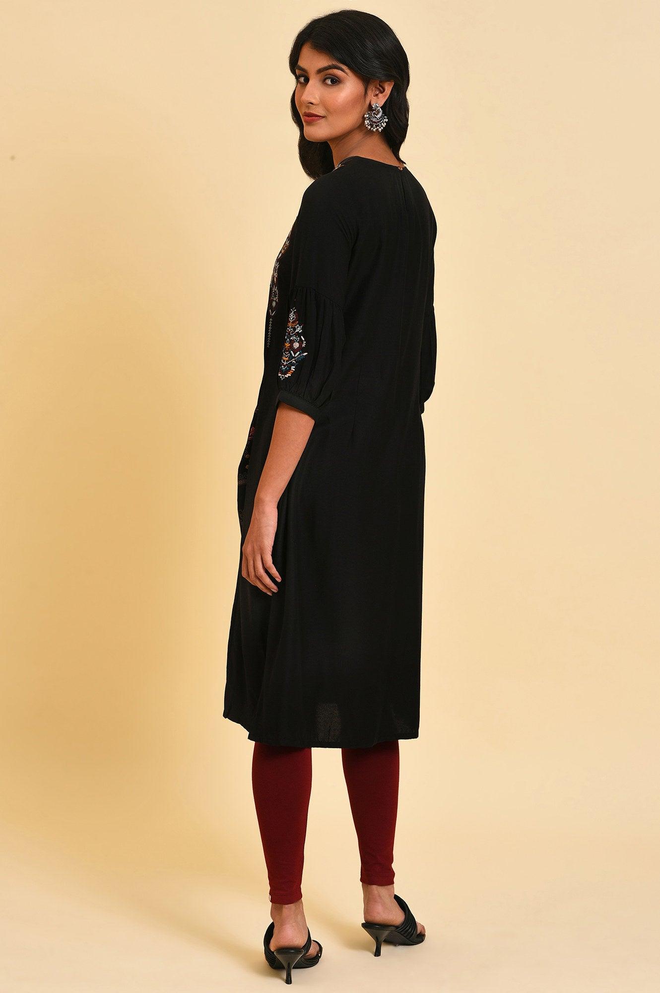 Black Godget Tunic With Multi-Coloured Embroidery - wforwoman