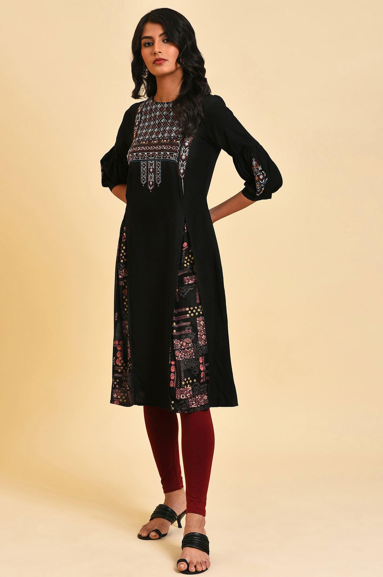 Black Godget Plus Size Tunic with Multi-coloured Embroidery - wforwoman