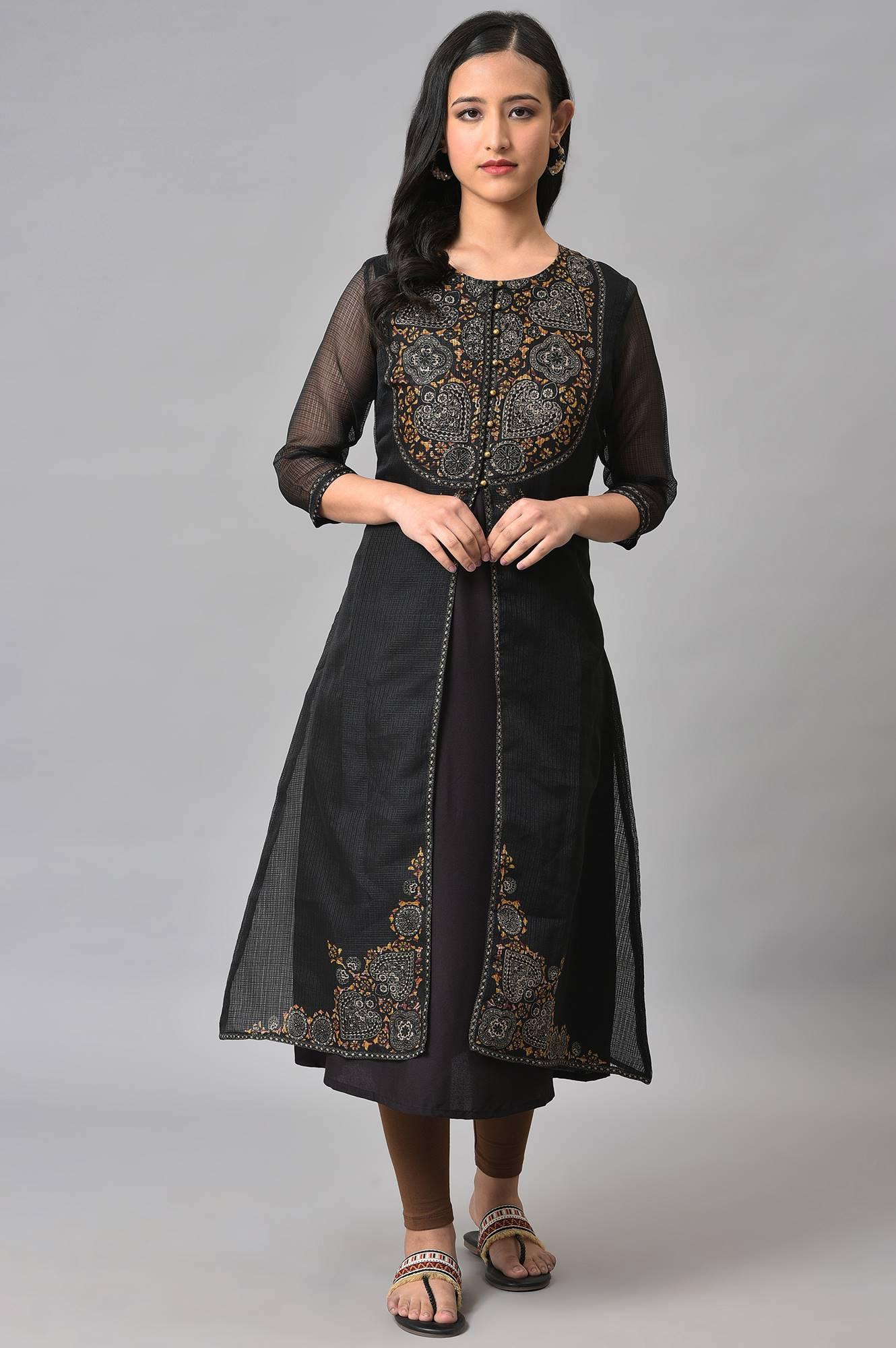 Buy Plus Size Black Kota Jacket With Solid Sleeveless kurta Online for  Woman