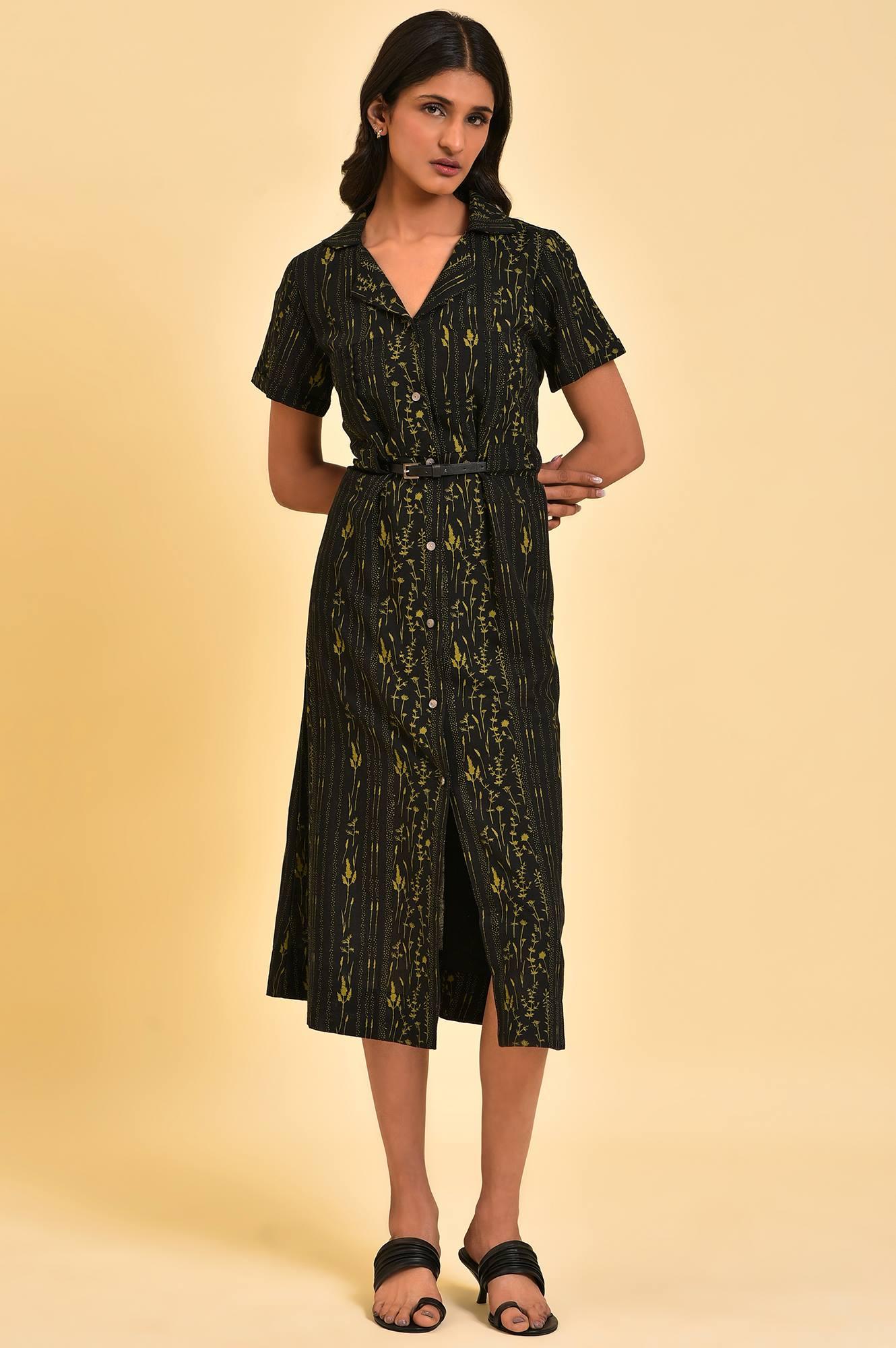 Black Floral Printed Vacation Dress - wforwoman