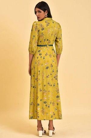 Yellow Floral Printed Long Summer Dress - wforwoman