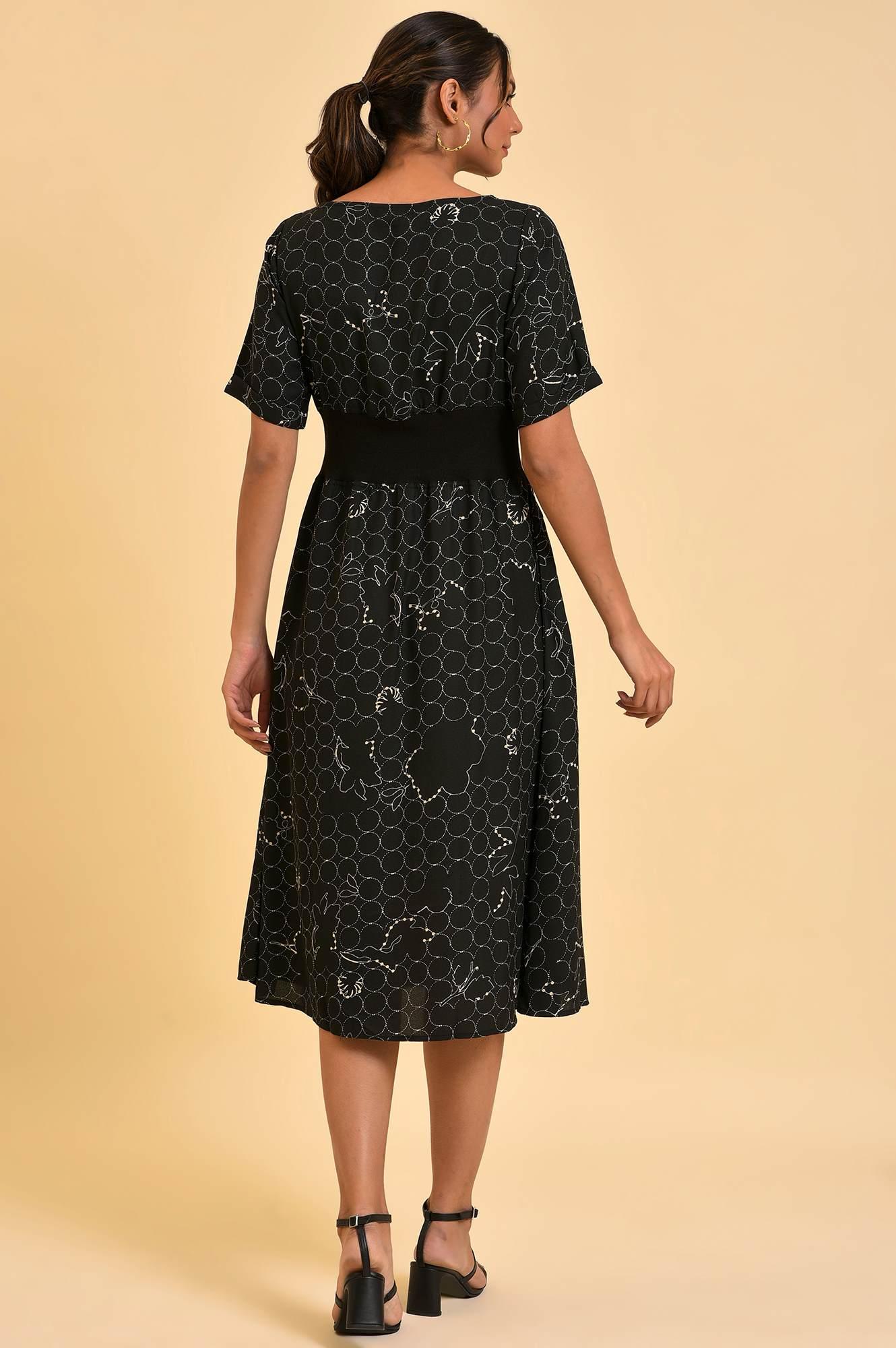 Black Geometric Print Western Dress - wforwoman