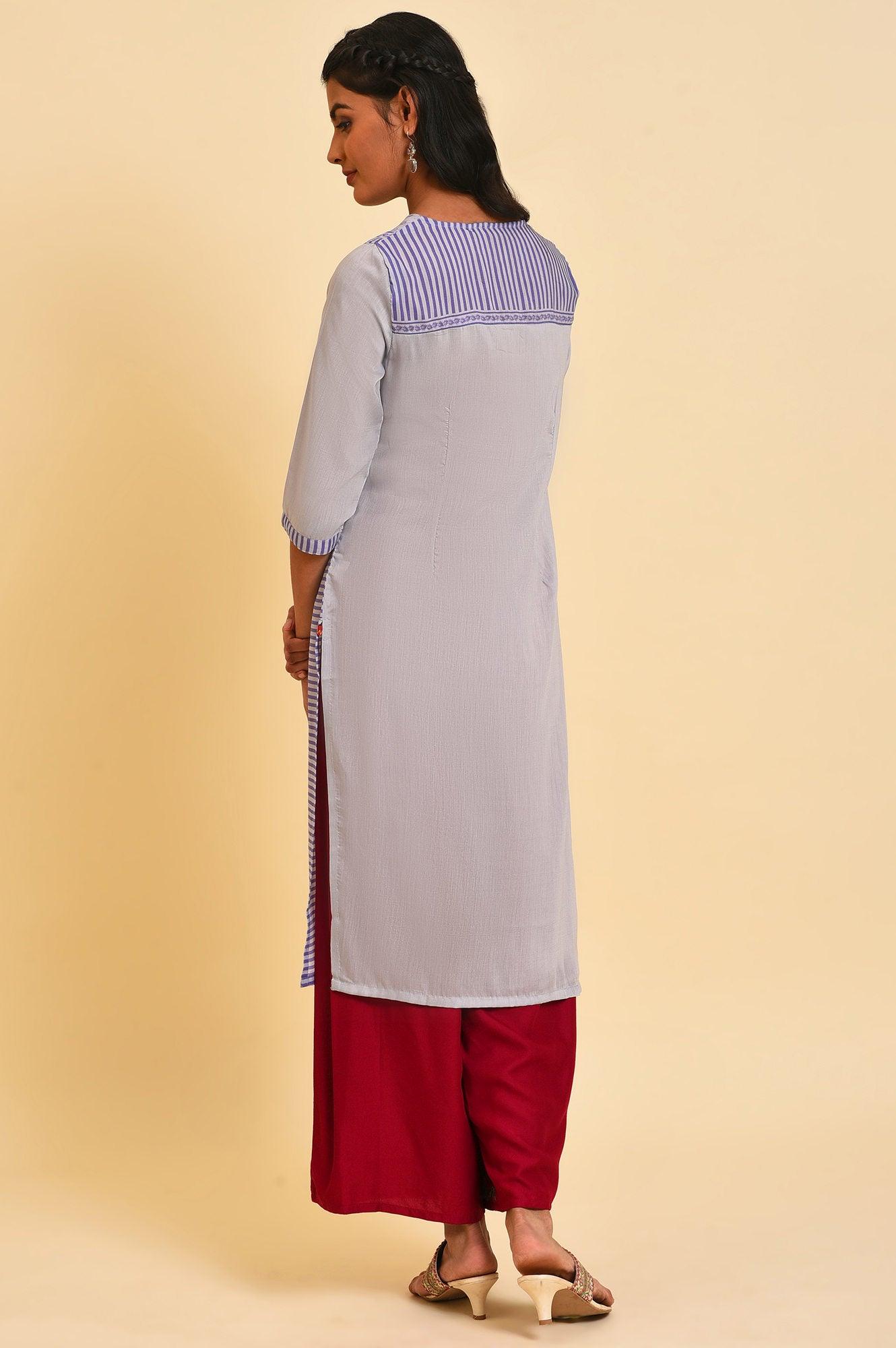 Purple Print Mix Straight Summer kurta - wforwoman