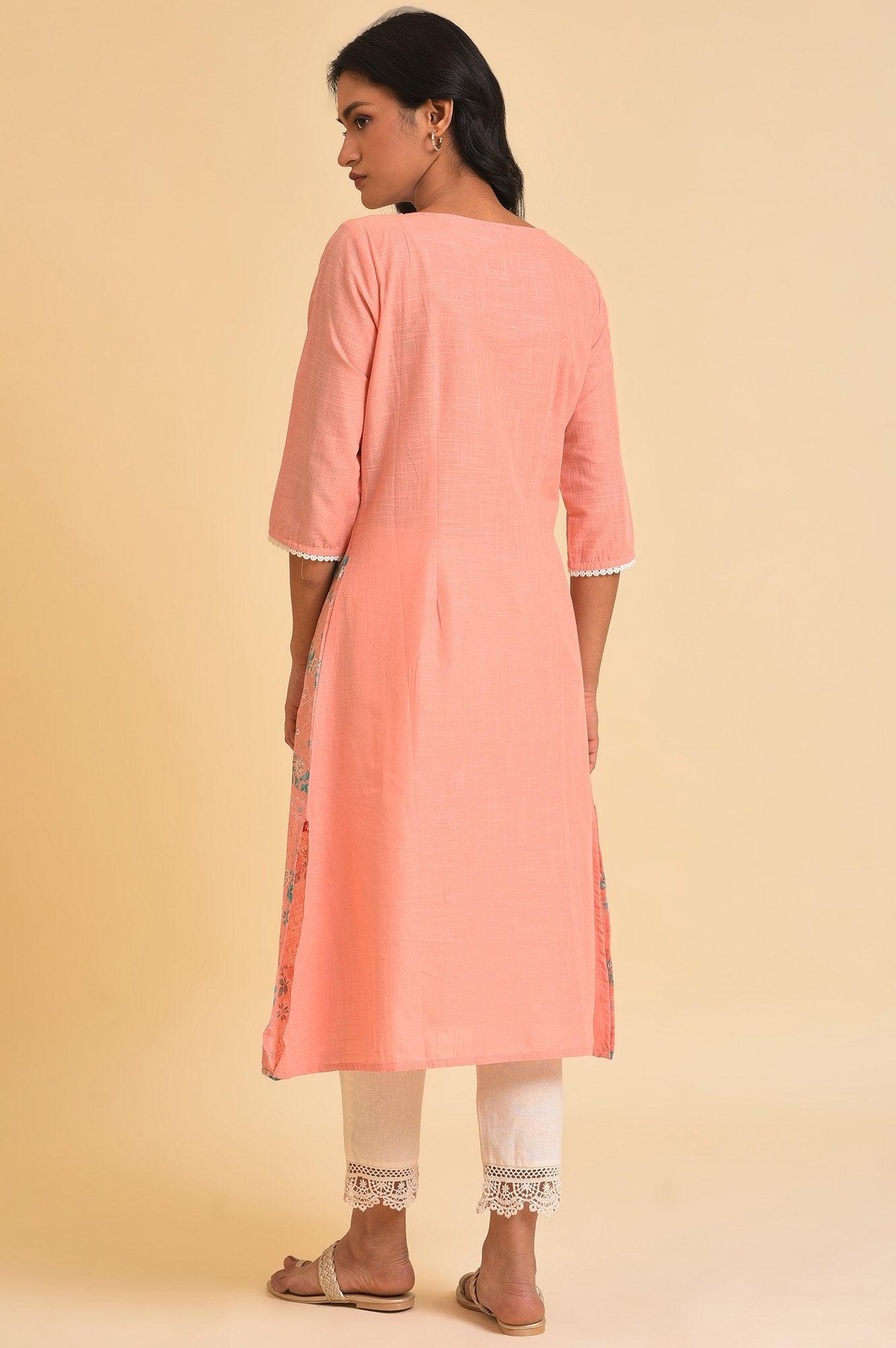 Peach Glitter Printed A-Line kurta - wforwoman
