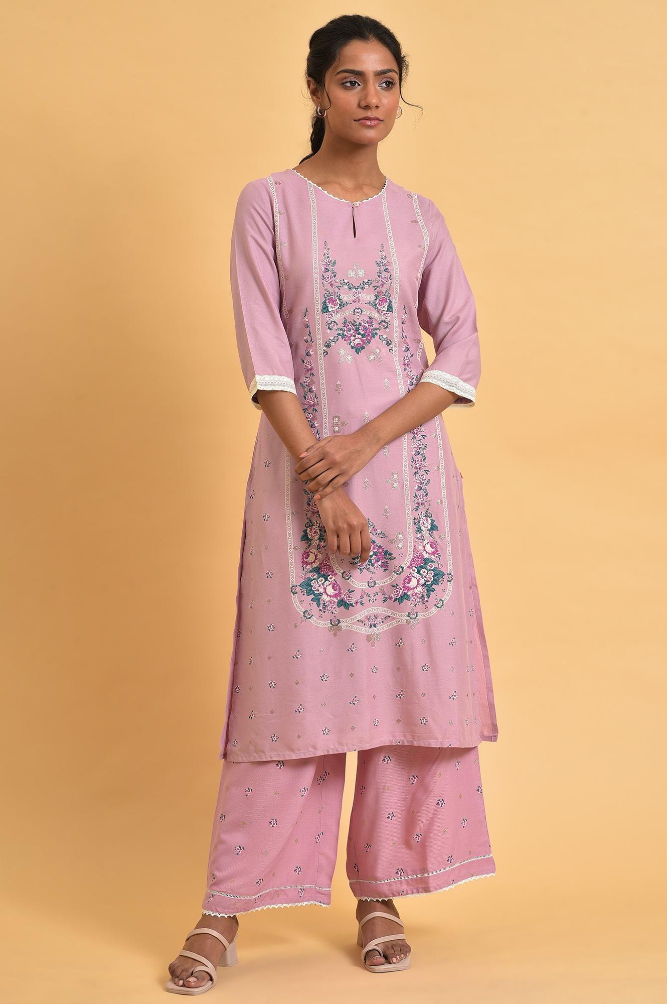 Light Purple Printed Plus Size Straight kurta - wforwoman