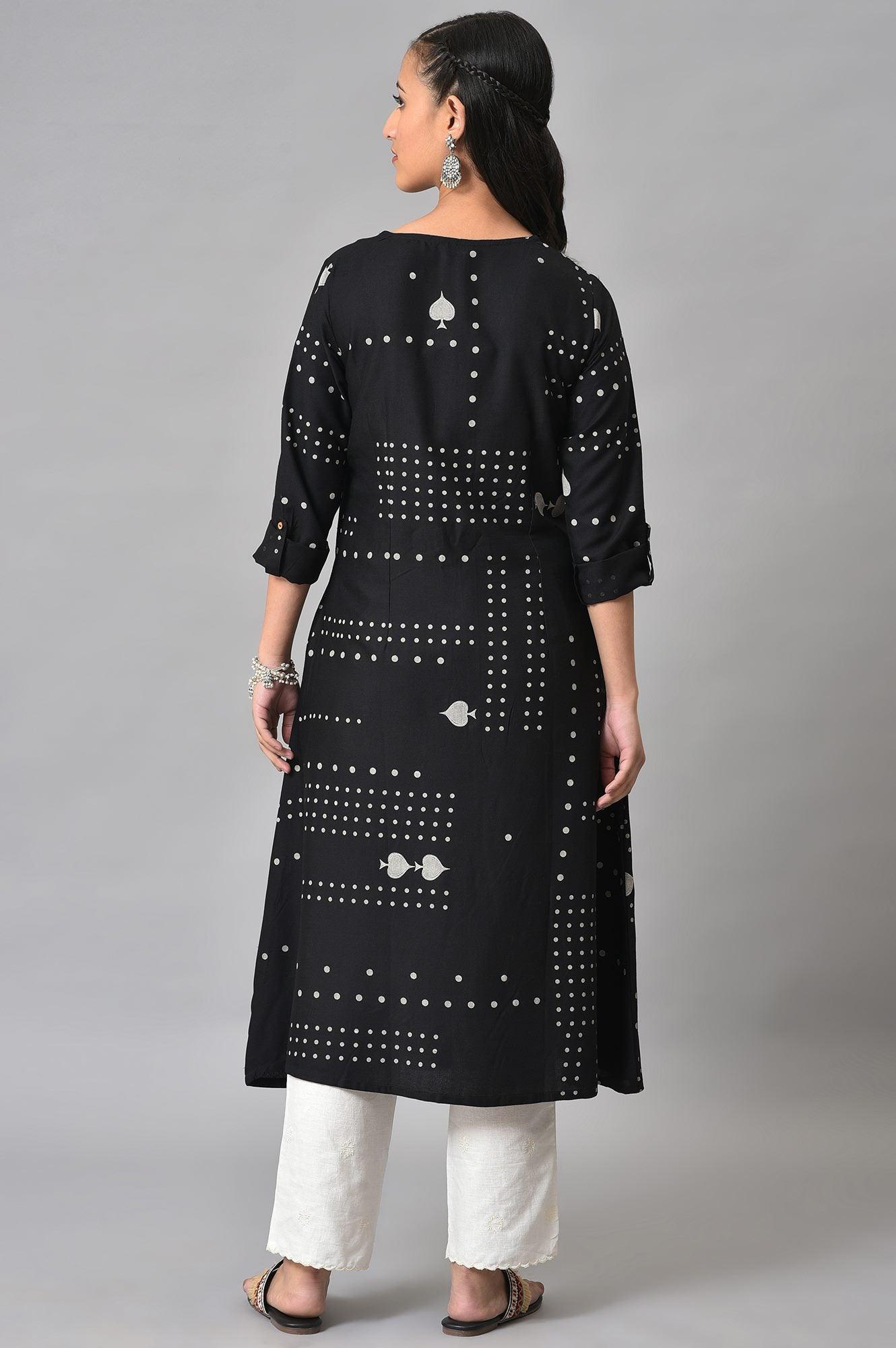 Black Easy Breezy Spade Printed Rayon kurta - wforwoman