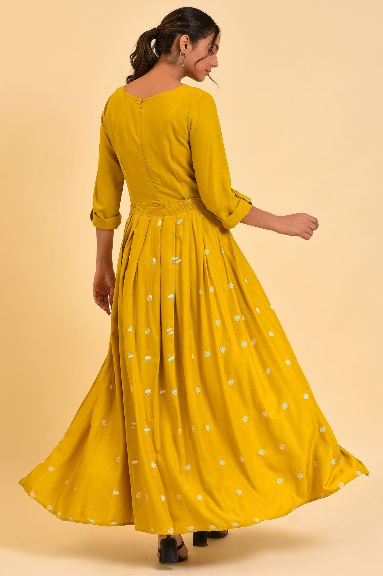 Yellow Polka Dot Jumpsuit with Belt - wforwoman