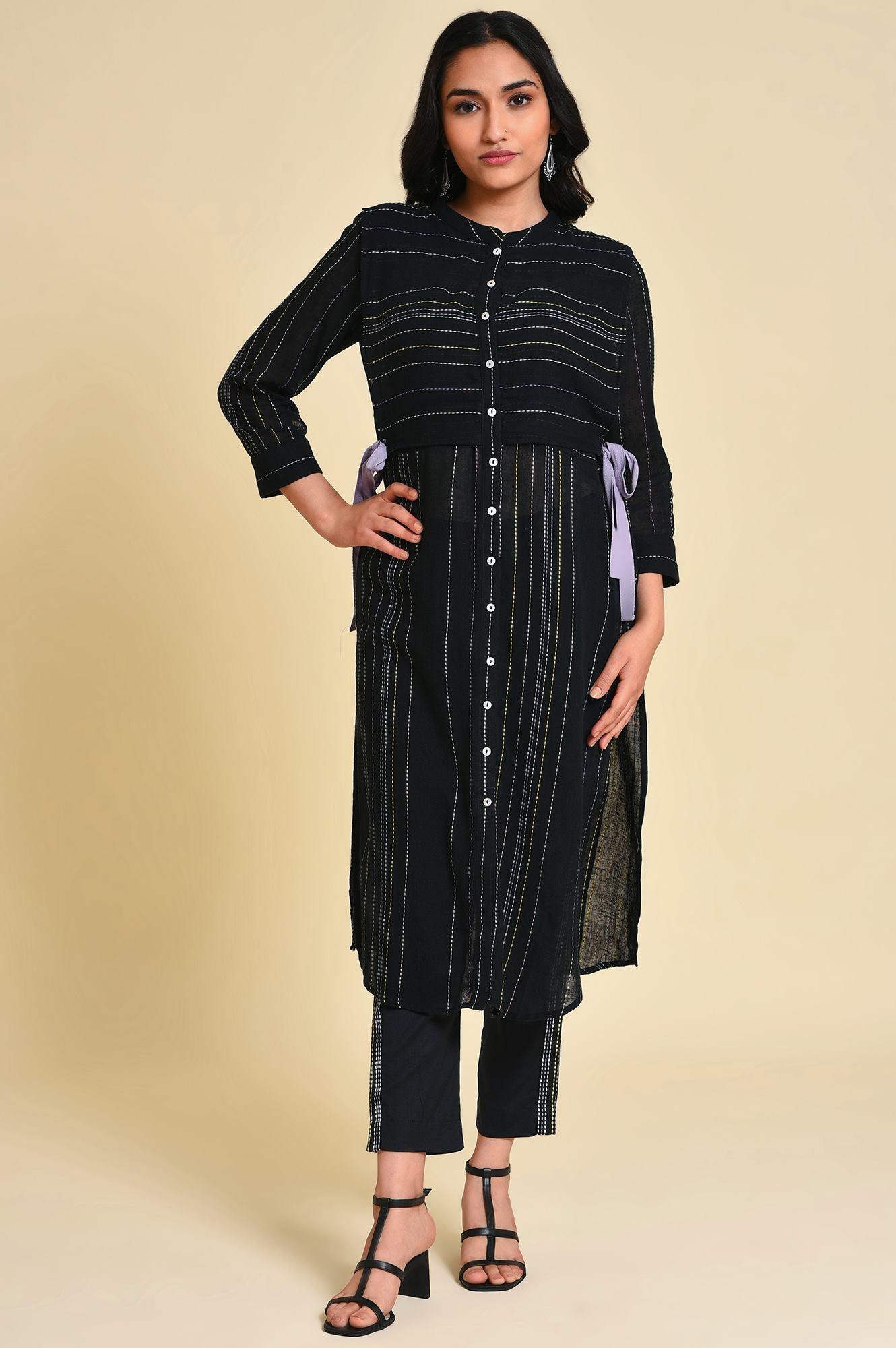Black Mock Vest kurta - wforwoman