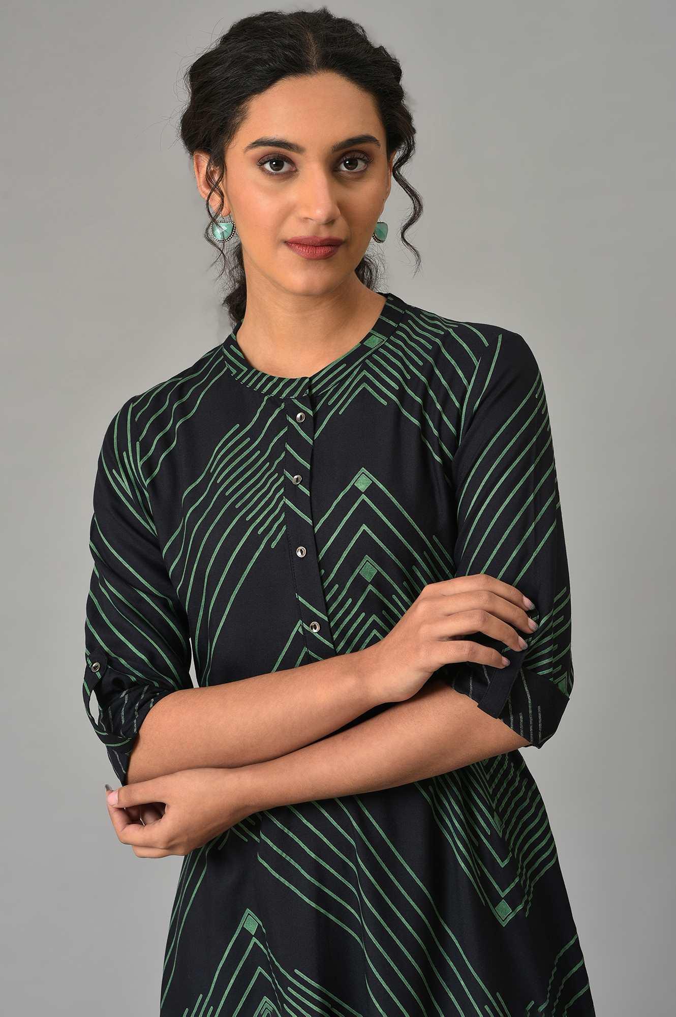 Plus Size Black Matrix Printed Circular Shirt Dress With Belt - wforwoman