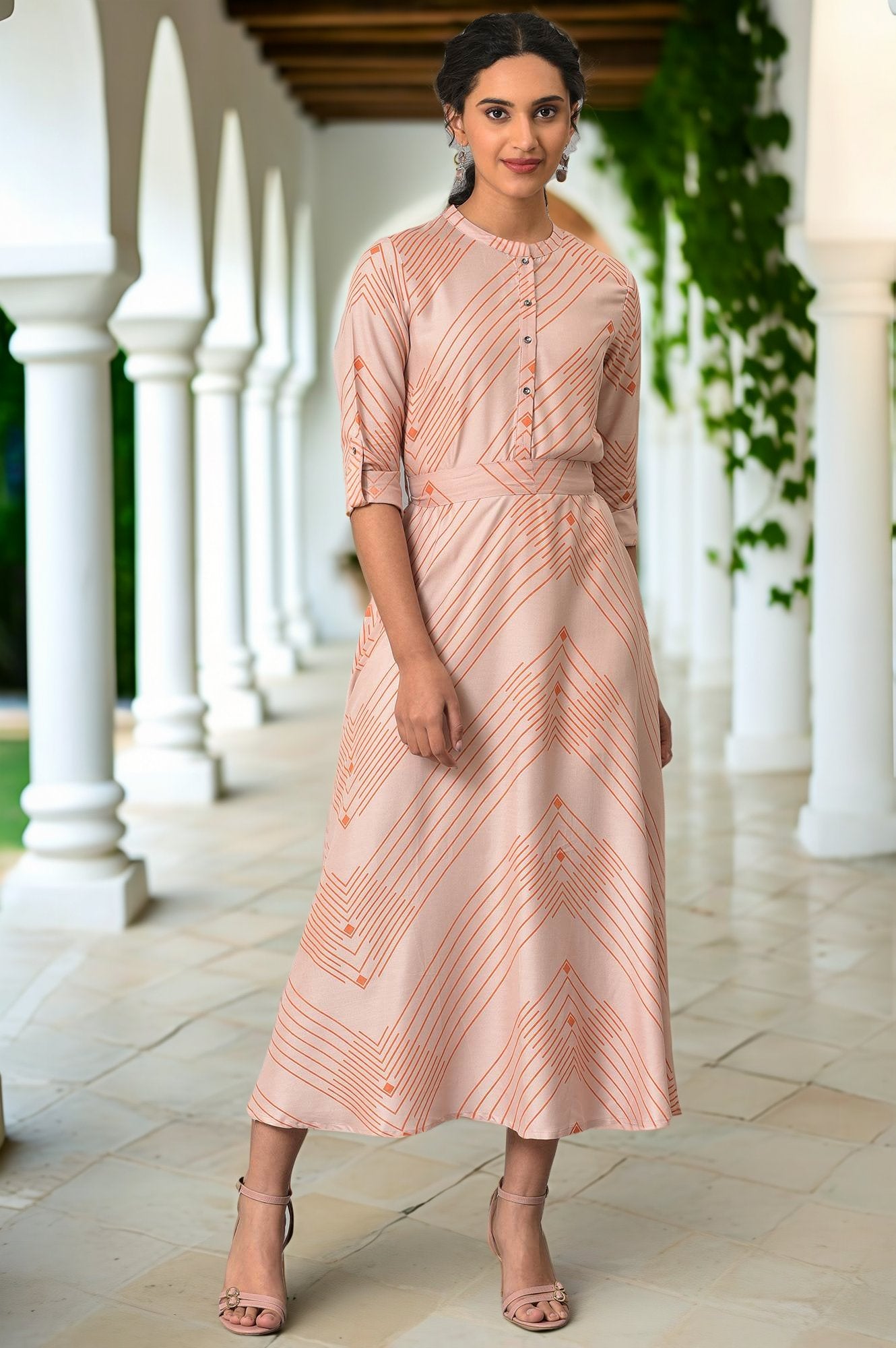 Buy Dusty Pink Matrix Printed Circular Shirt Dress With Belt Online for  Woman