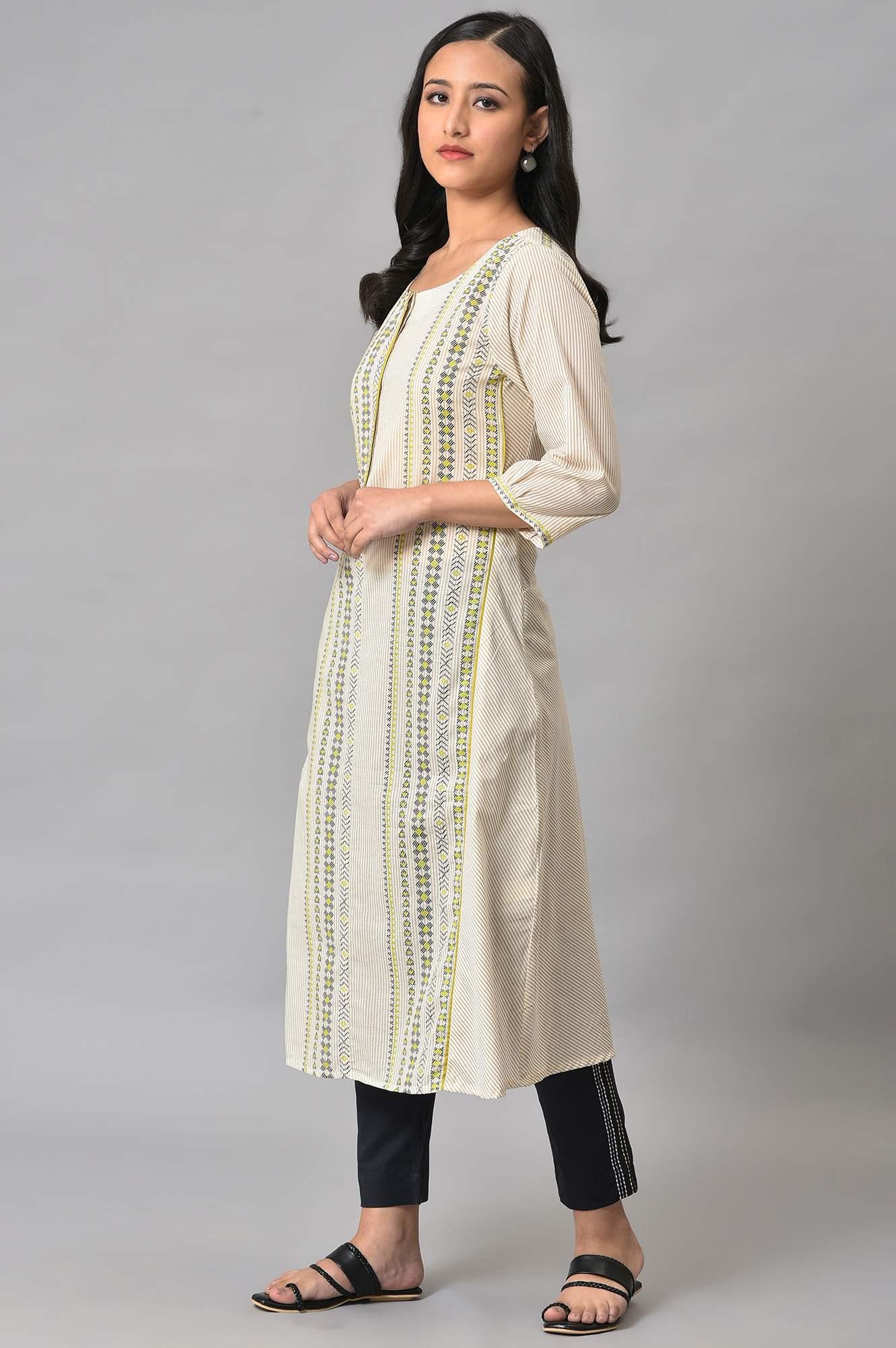 Ecru Misdent Printed Summer Plus Size kurta - wforwoman