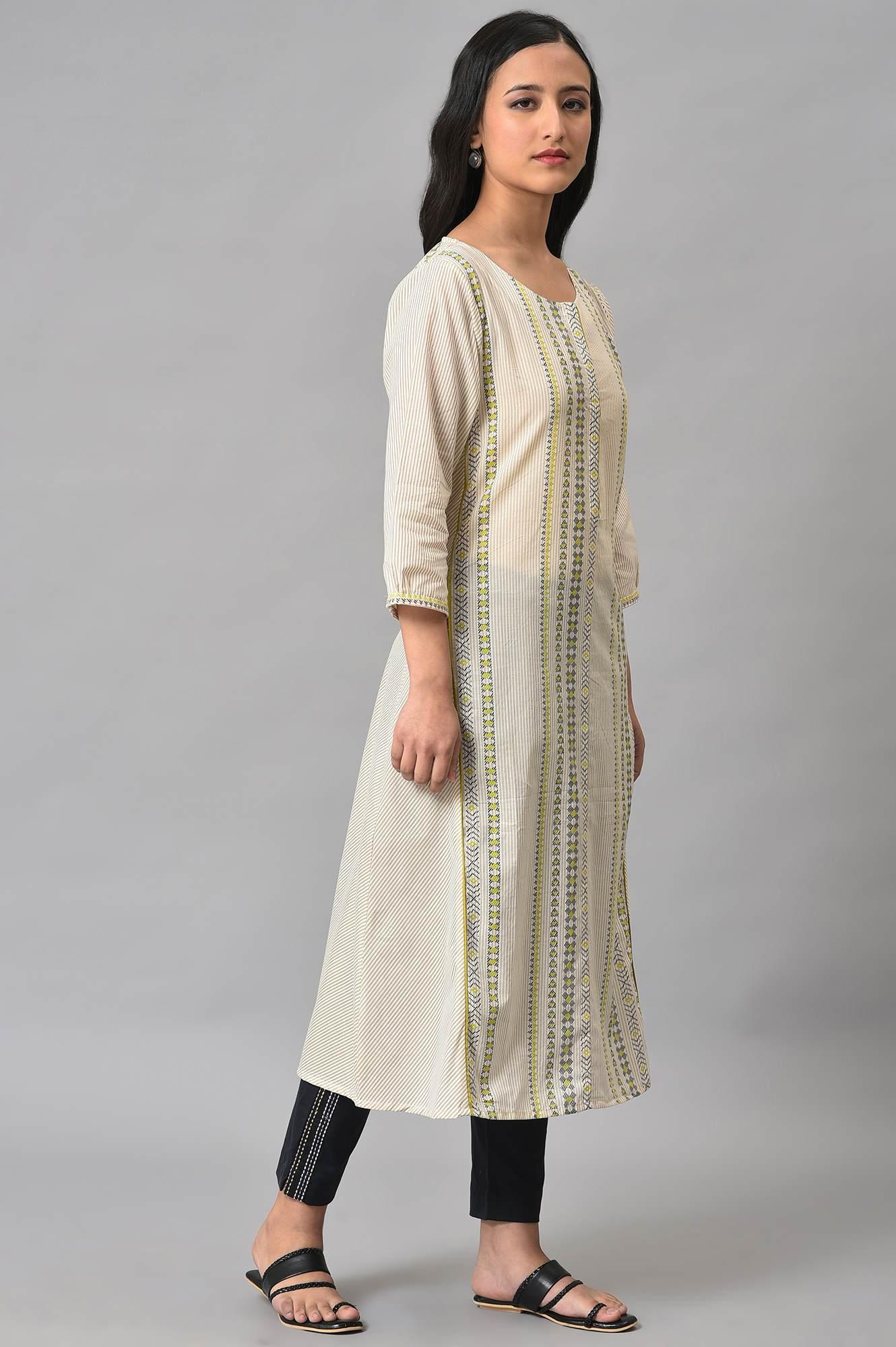 Ecru Misdent Printed Summer Plus Size kurta - wforwoman