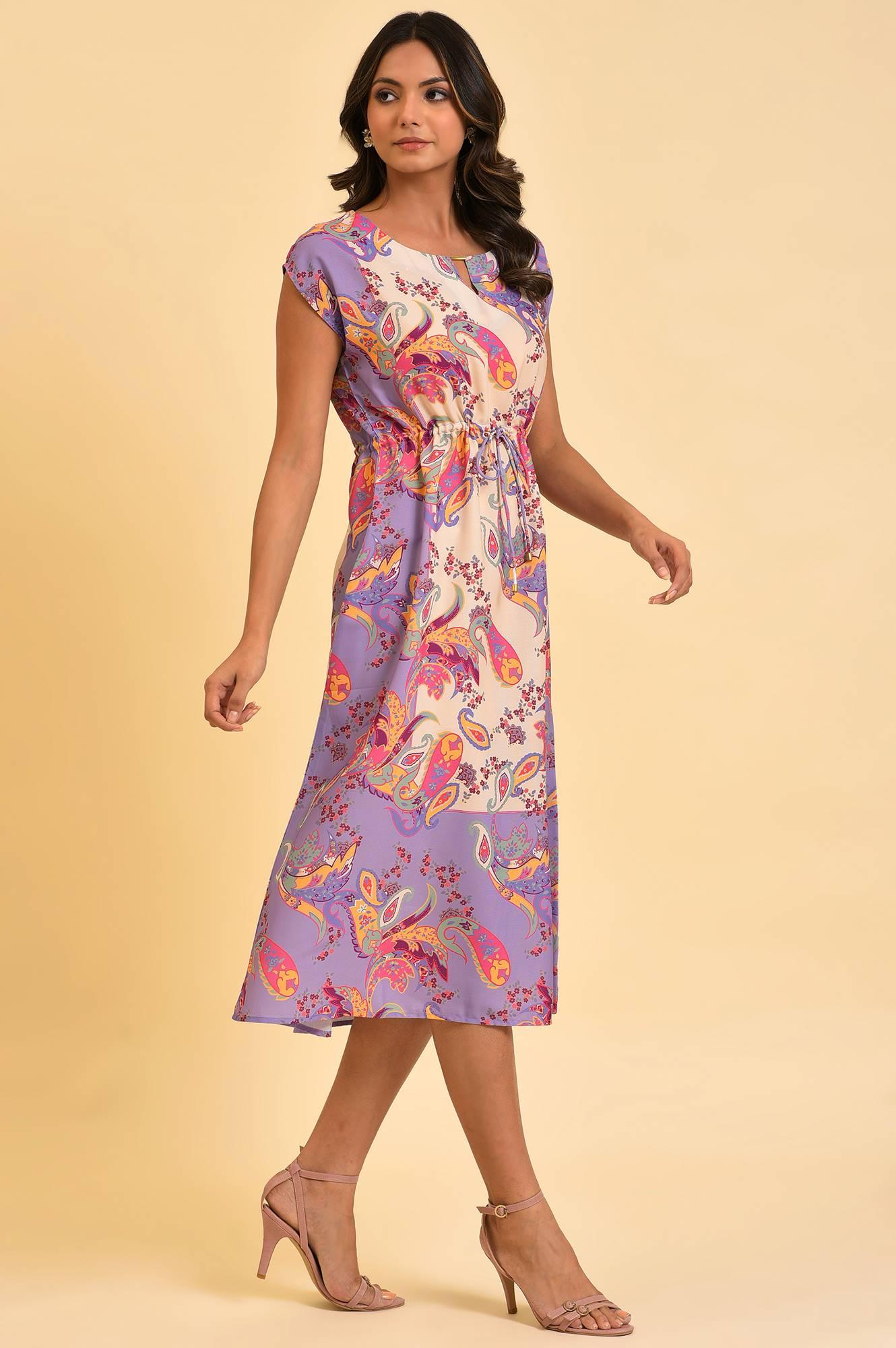 Purple Printed Scarf Patterned Kaftan - wforwoman