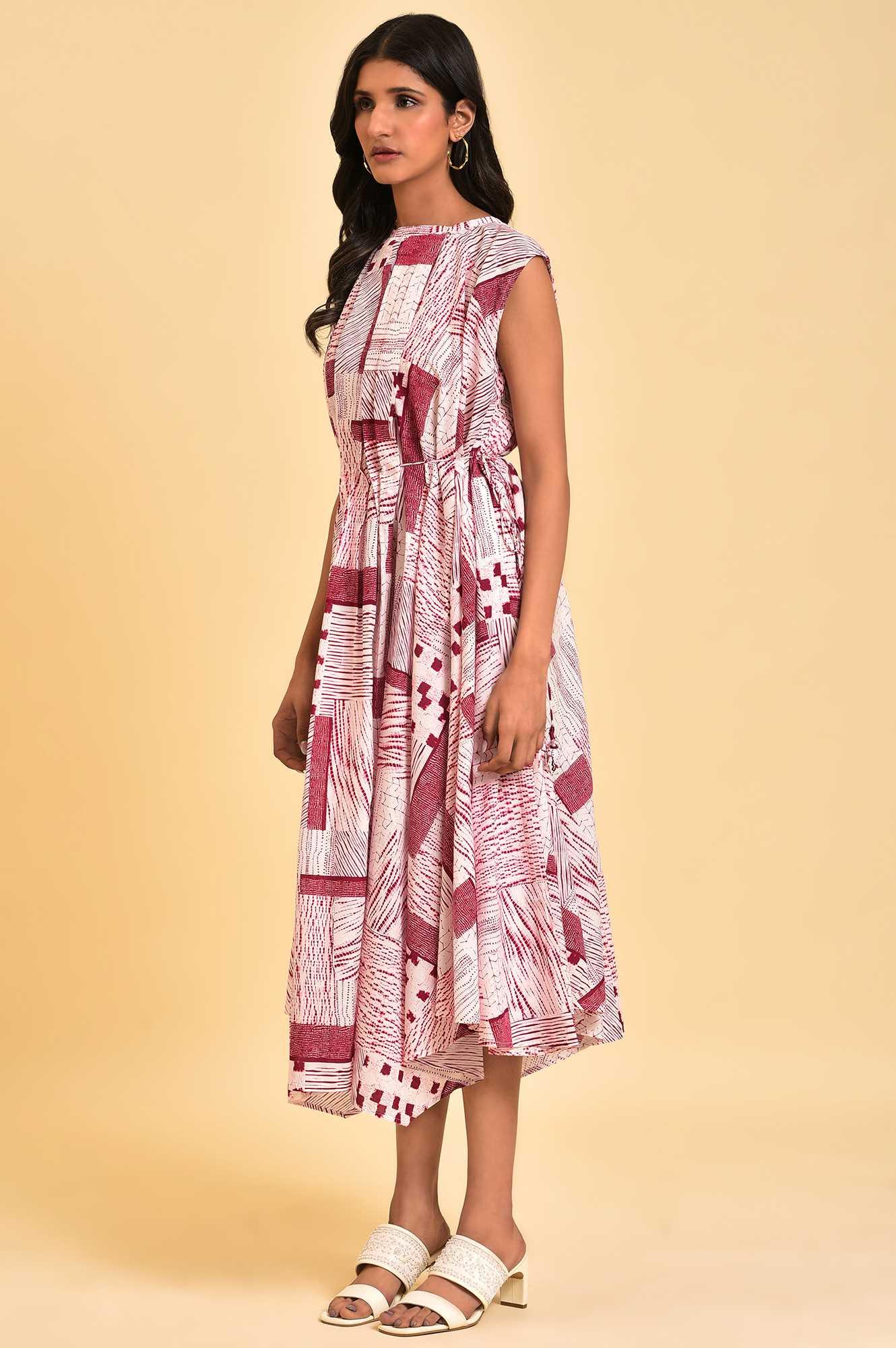 Red Abstract Printed Flared Vacay Dress - wforwoman