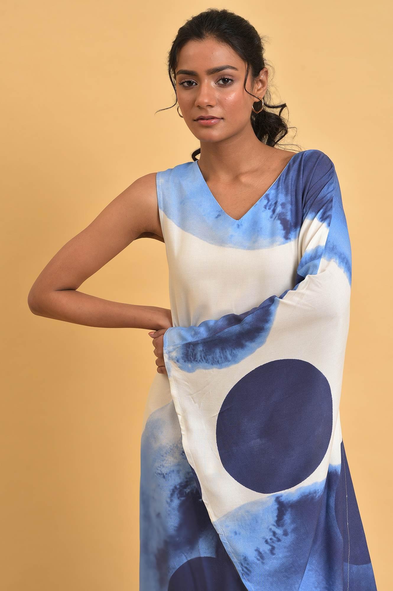 Blue One-Sided Sleeve Kaftan Dress - wforwoman