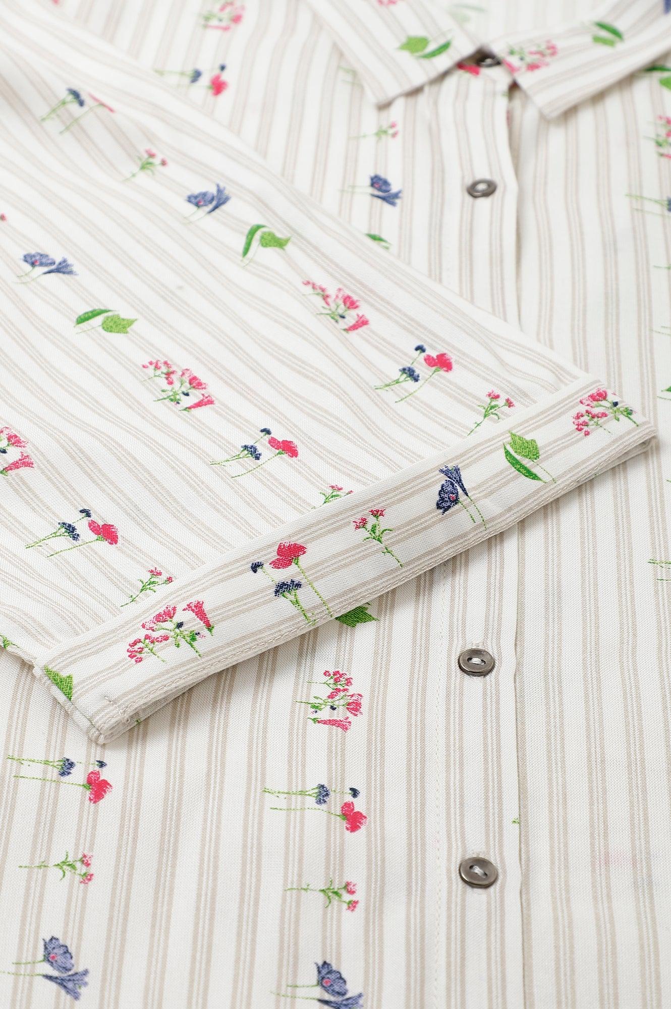 Ecru Printed Summer Plus Size Shirt Dress - wforwoman