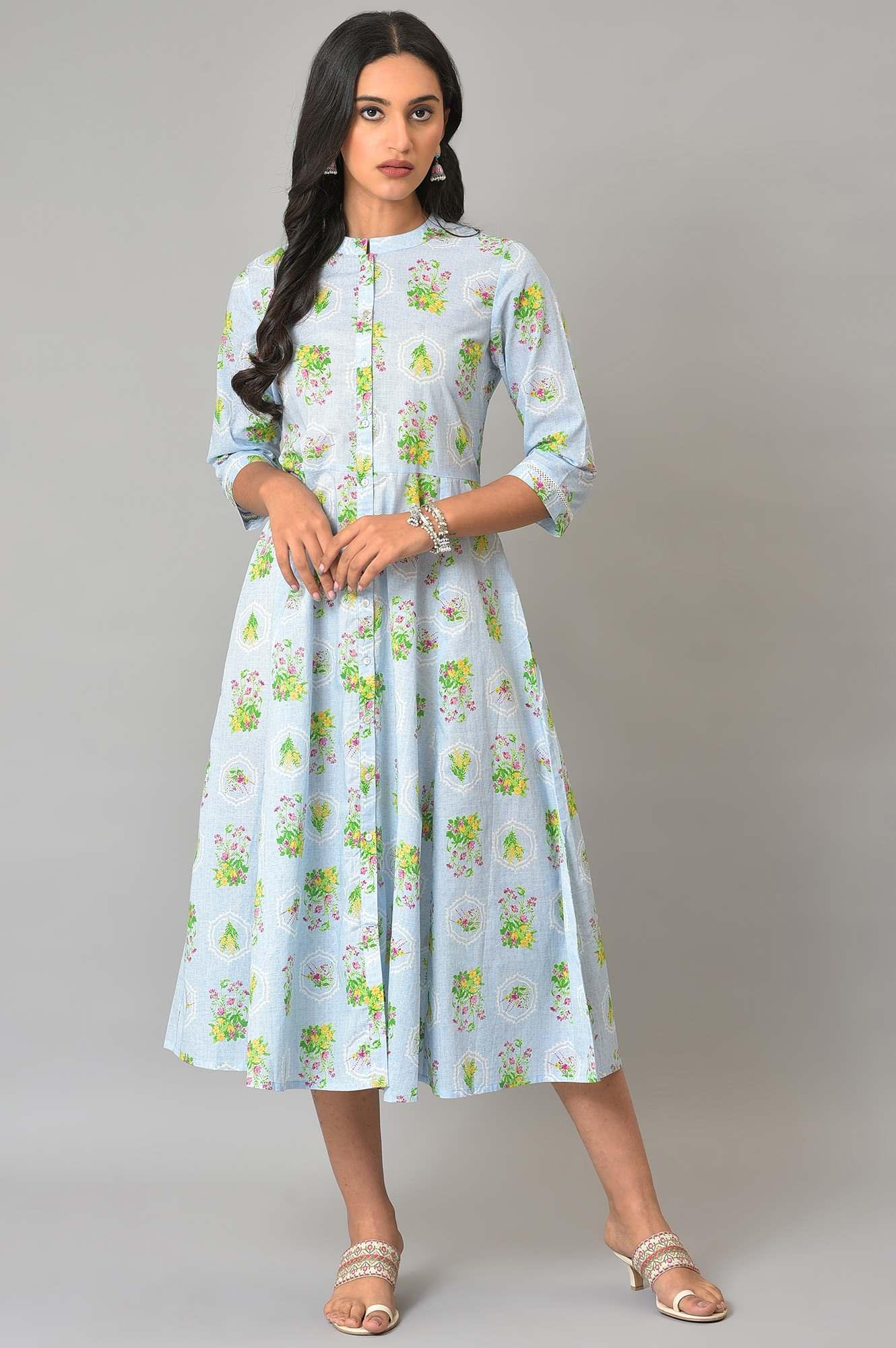 Buy Blue Floral Printes Summer Shirt Dress Online for Woman | WforWoman Buy Blue Floral Printes Summer Shirt Dress Online for Woman | WforWoman