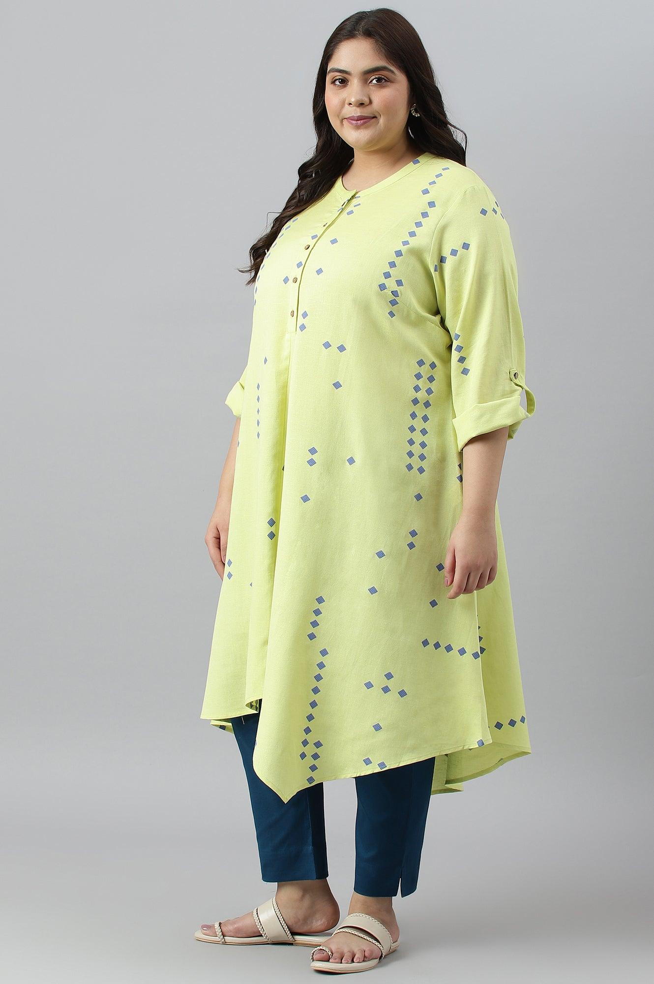 Light Green Printed Asymmetrical Plus Size kurta - wforwoman