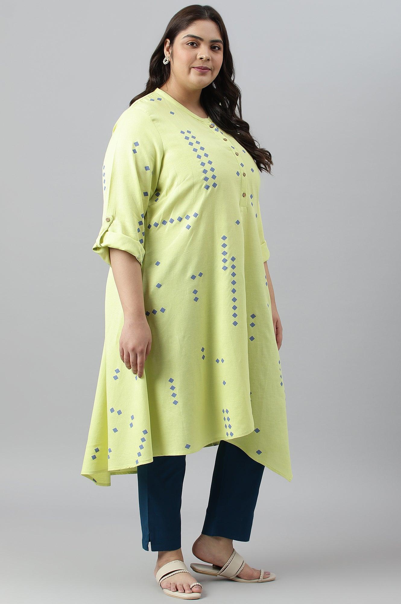 Light Green Printed Asymmetrical Plus Size kurta - wforwoman