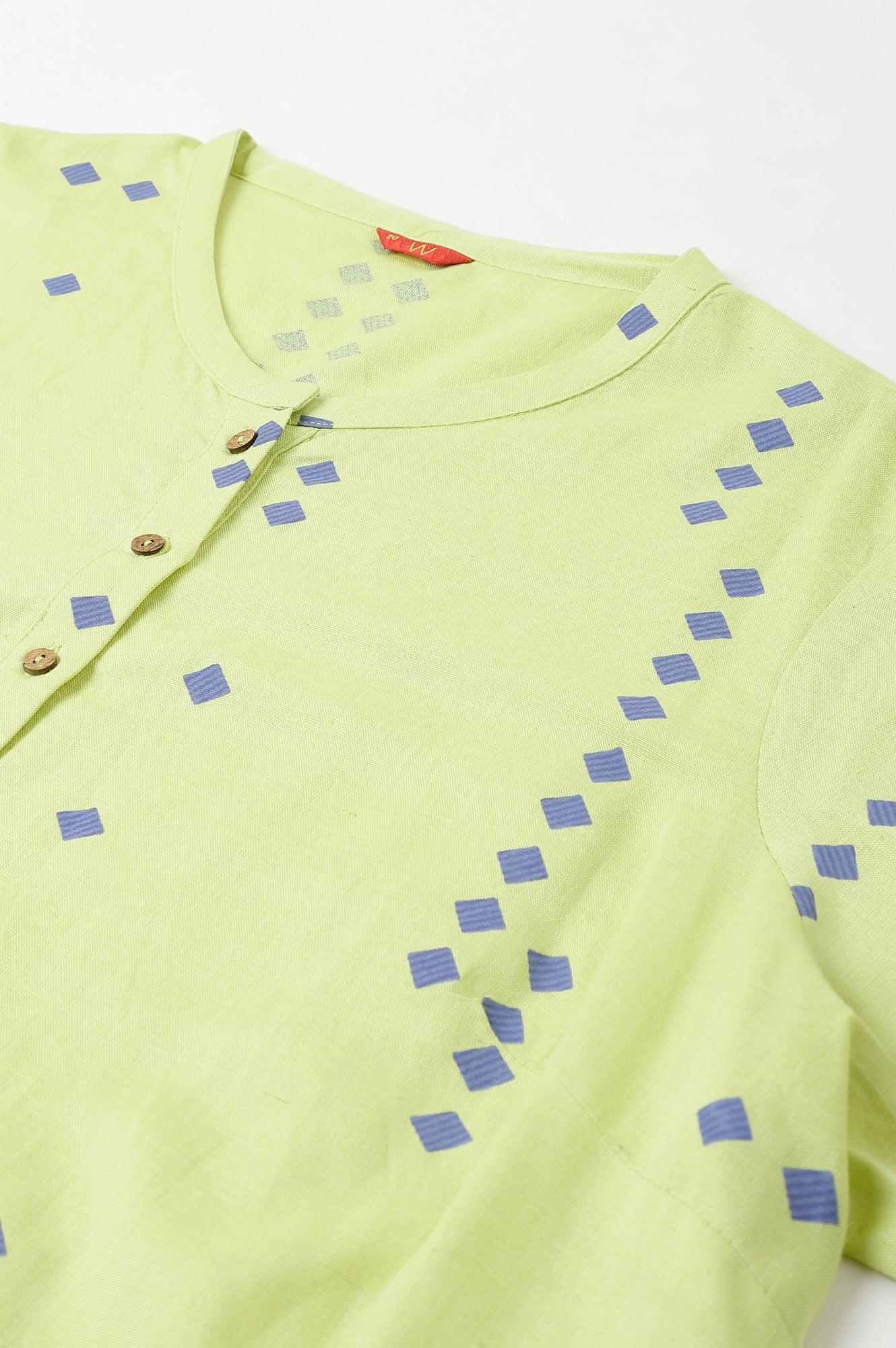 Light Green Printed Asymmetrical Plus Size kurta - wforwoman