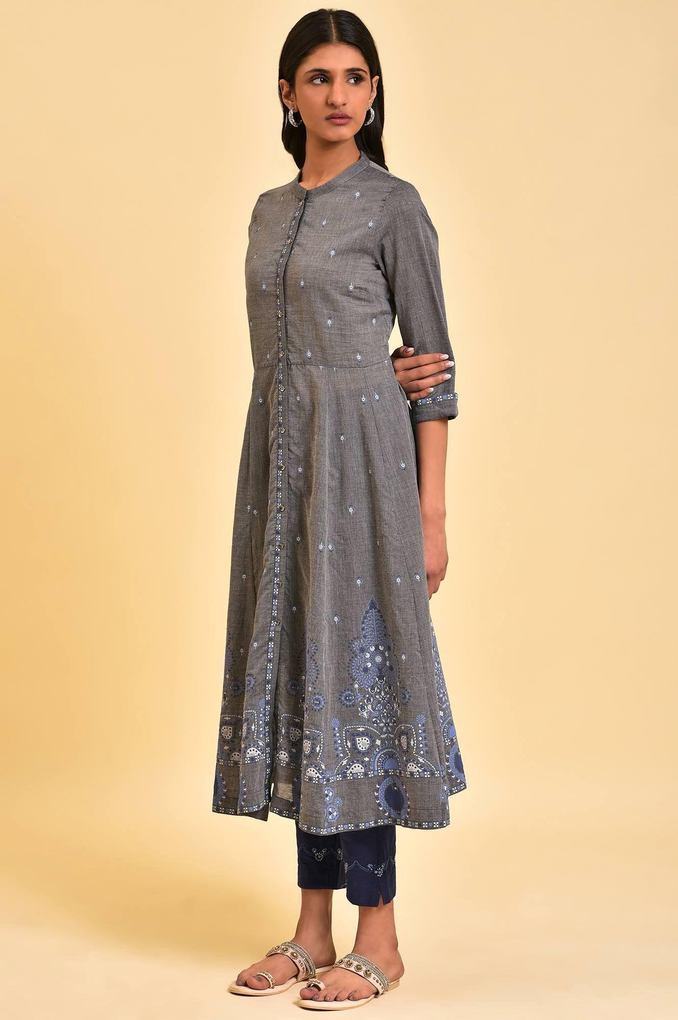 Grey Flared Printed kurta - wforwoman