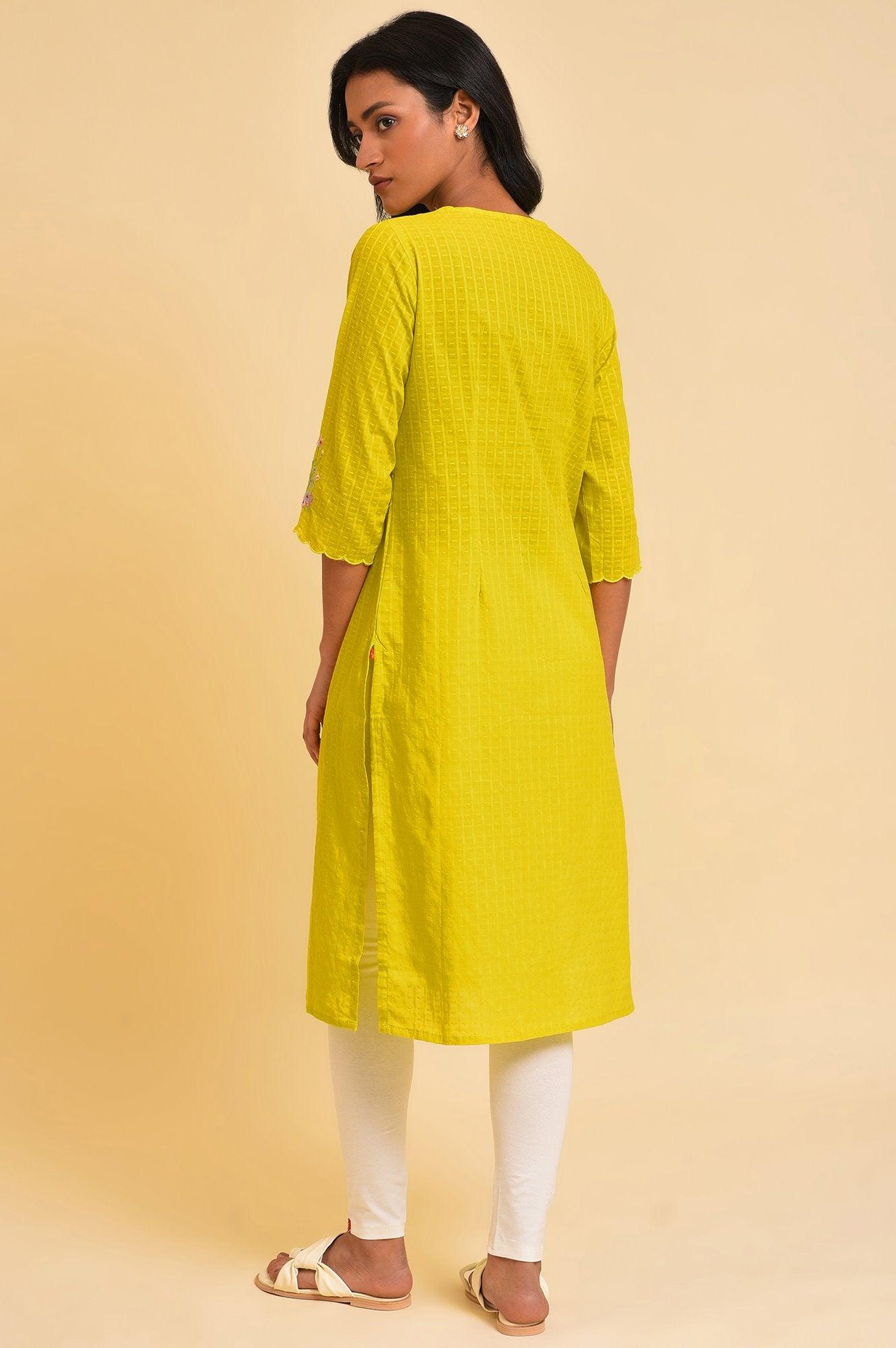 Yellow Textured Dobby kurta - wforwoman