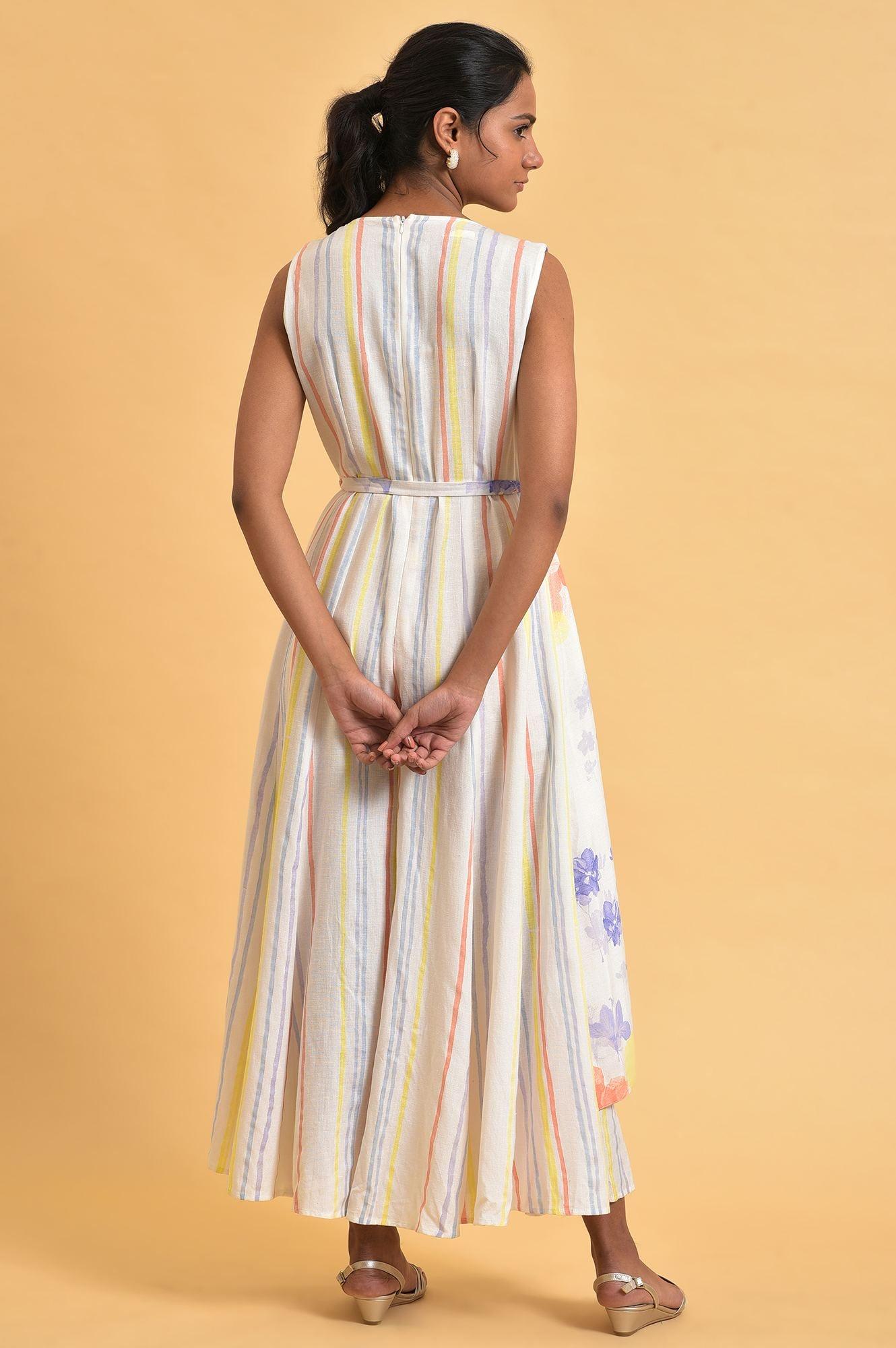 Ecru Print Mix Sleeveless Jumpsuit - wforwoman