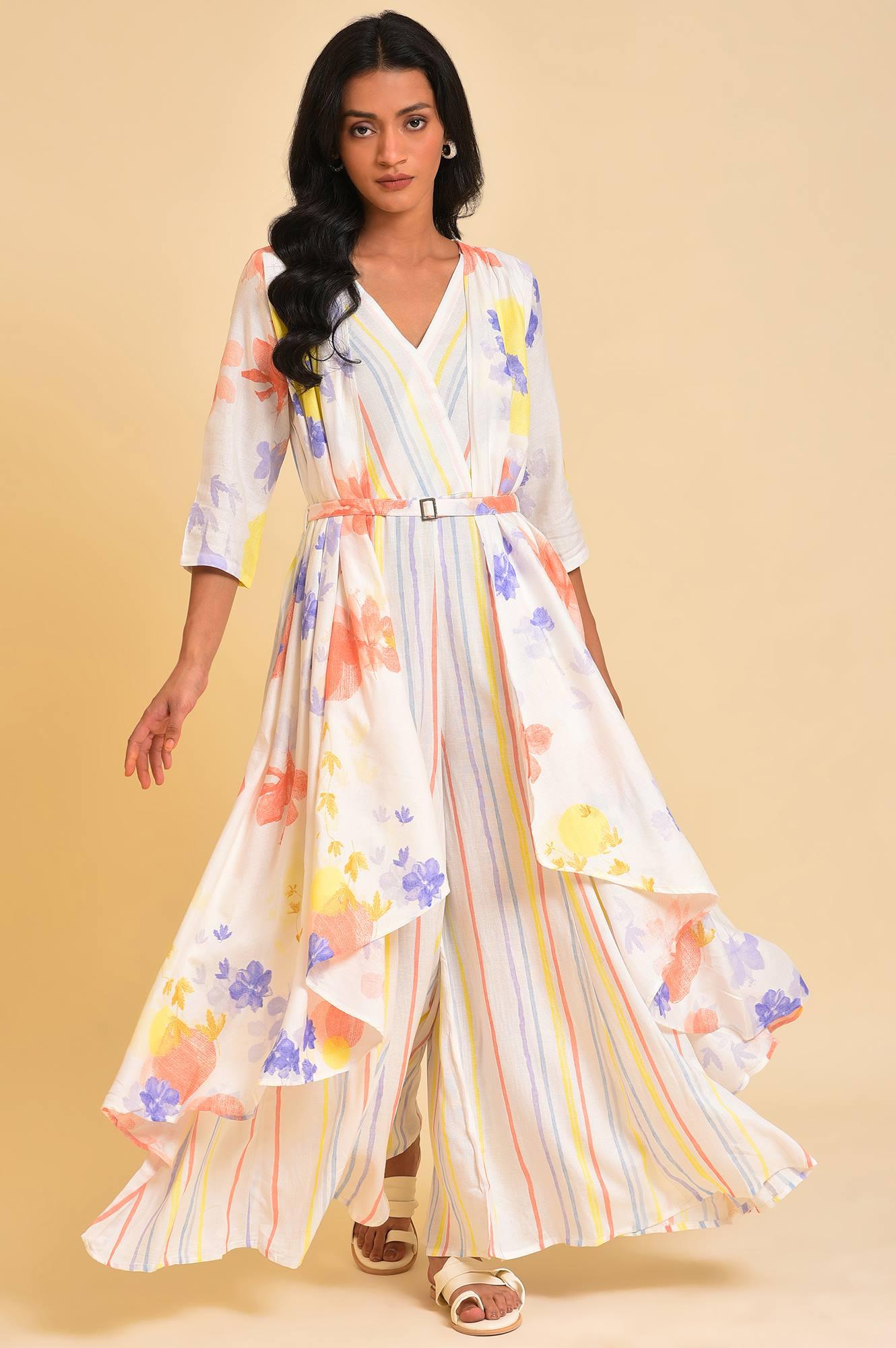 Ecru Print Mix Jumpsuit - wforwoman