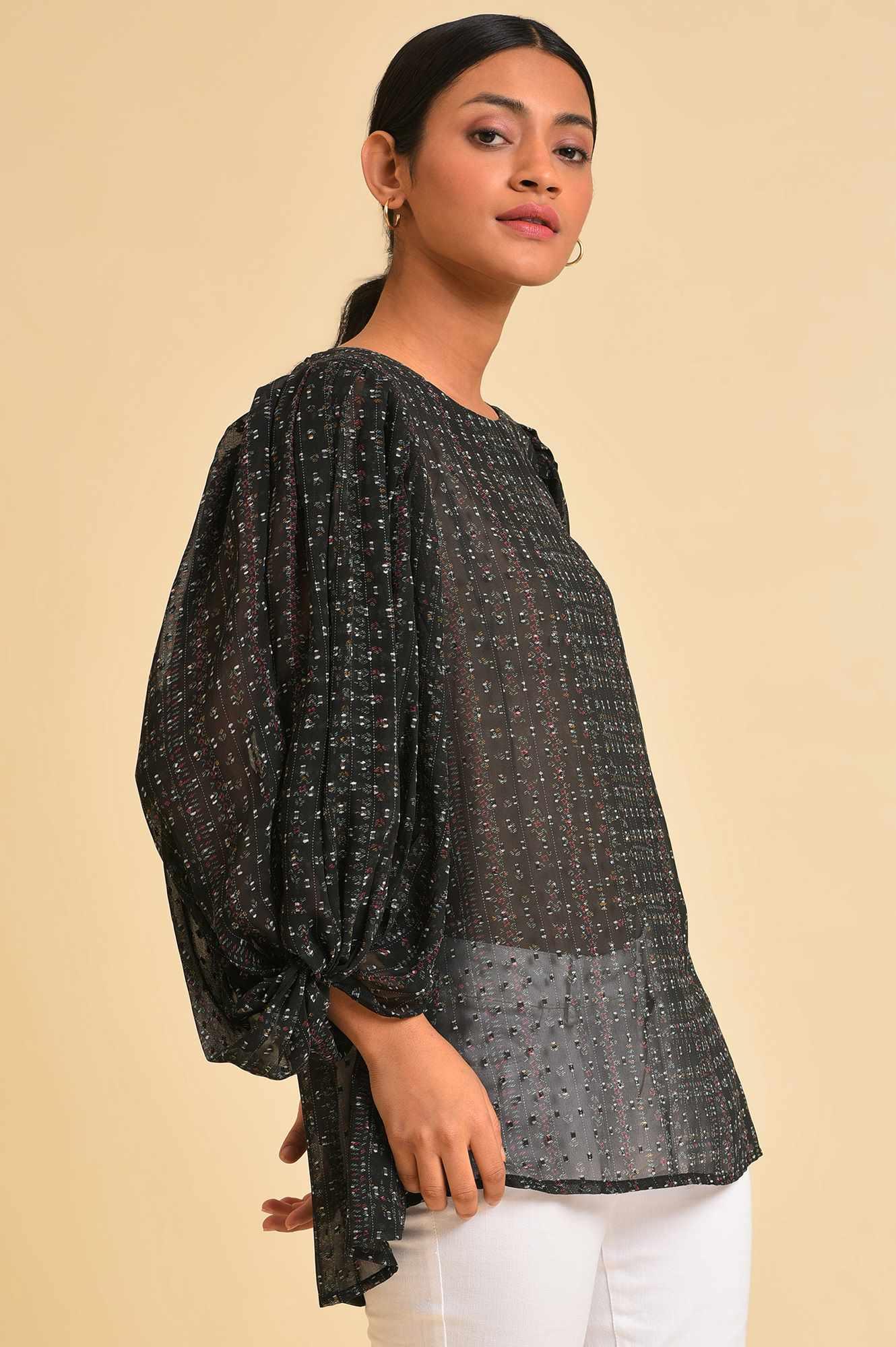Black Georgette Textured Top - wforwoman
