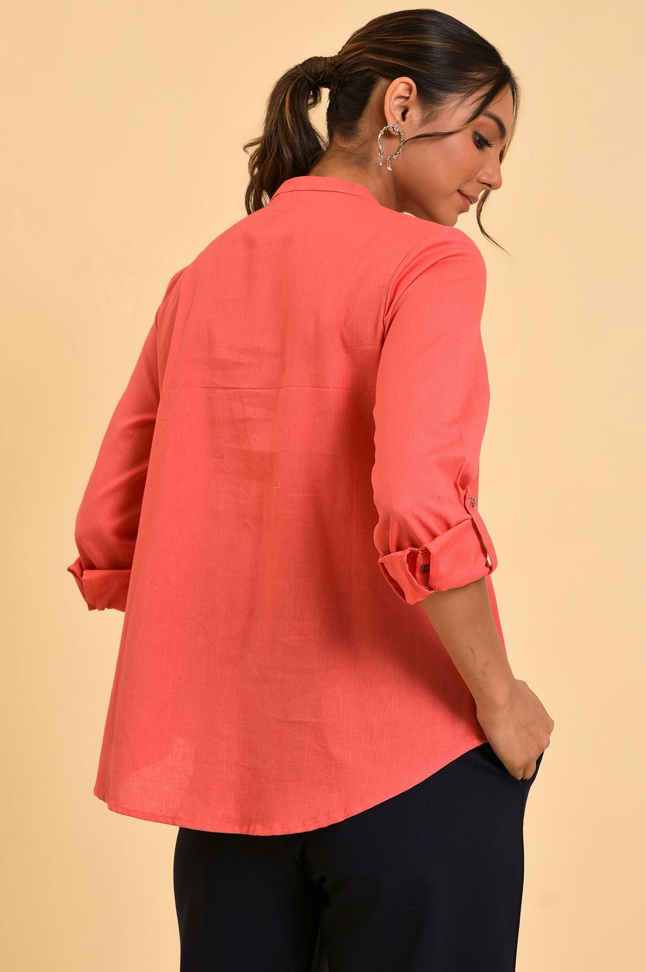 Peach Button Down Western Top - wforwoman