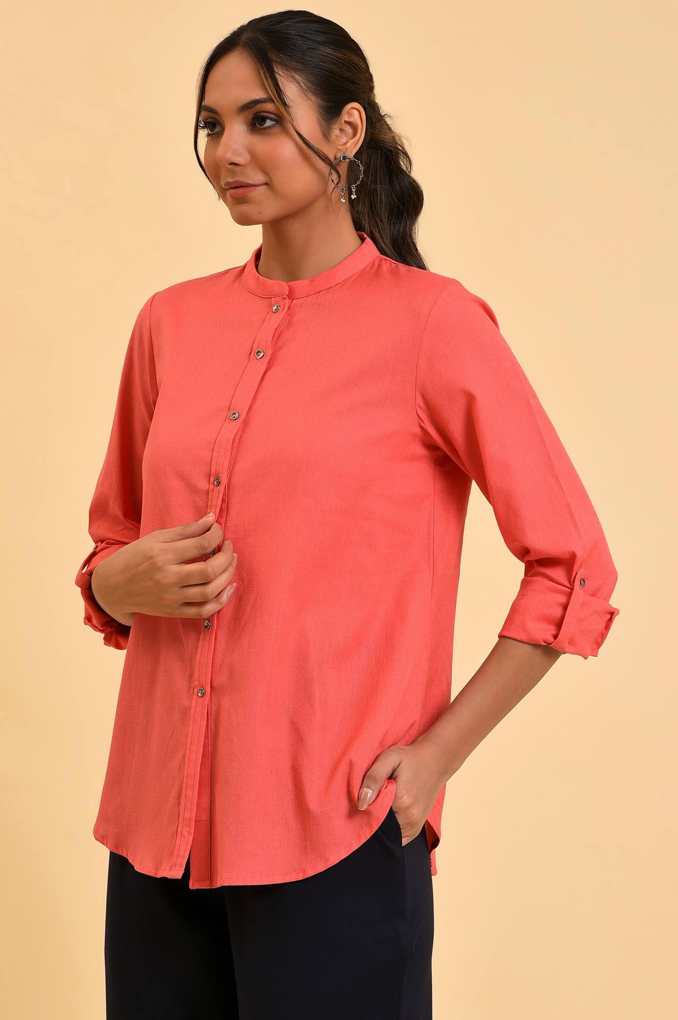 Peach Button Down Western Top - wforwoman