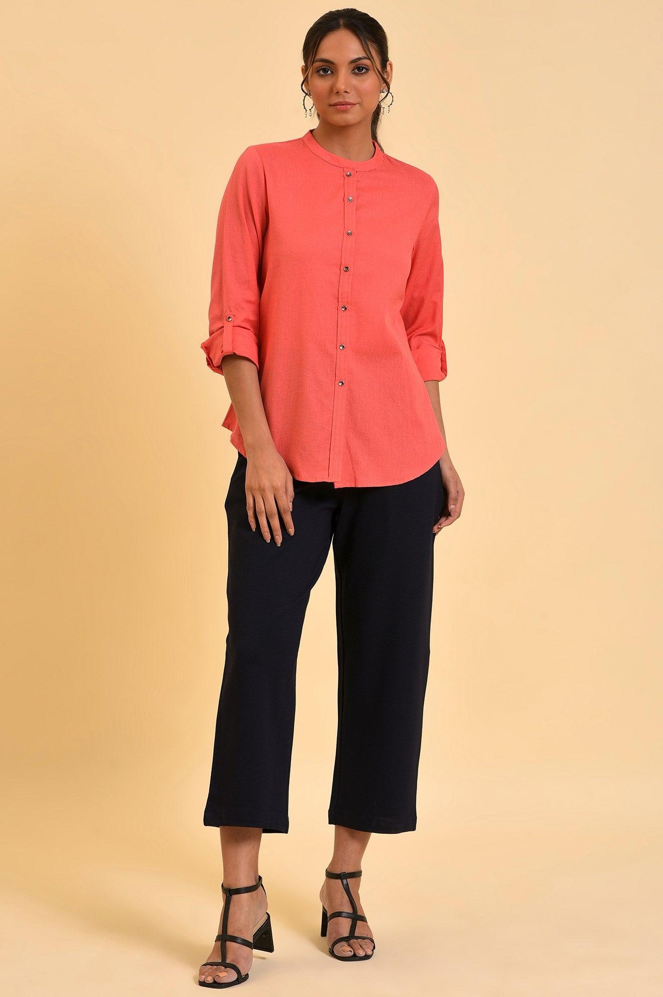 Peach Button Down Western Top - wforwoman