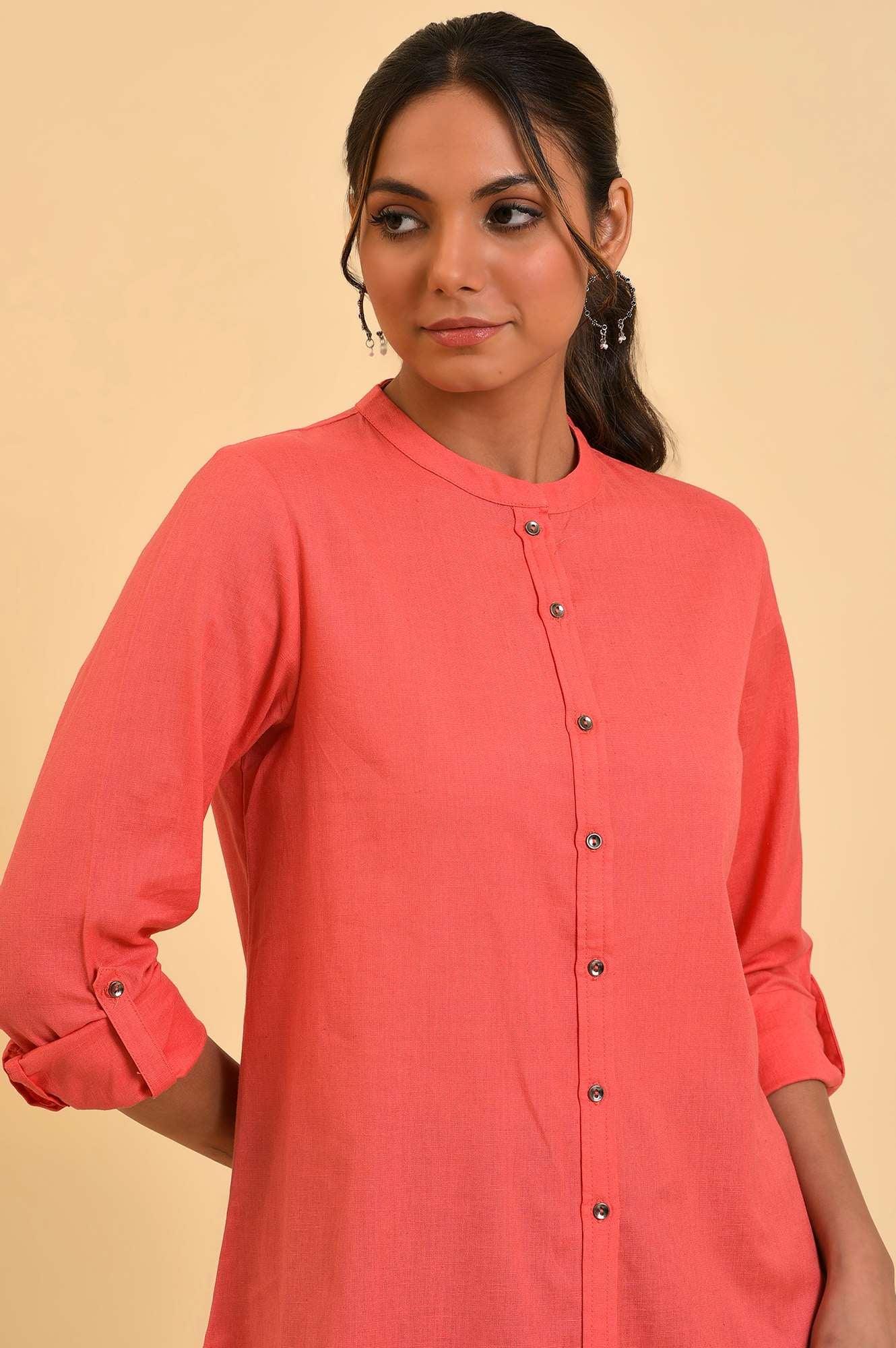Peach Button Down Western Top - wforwoman