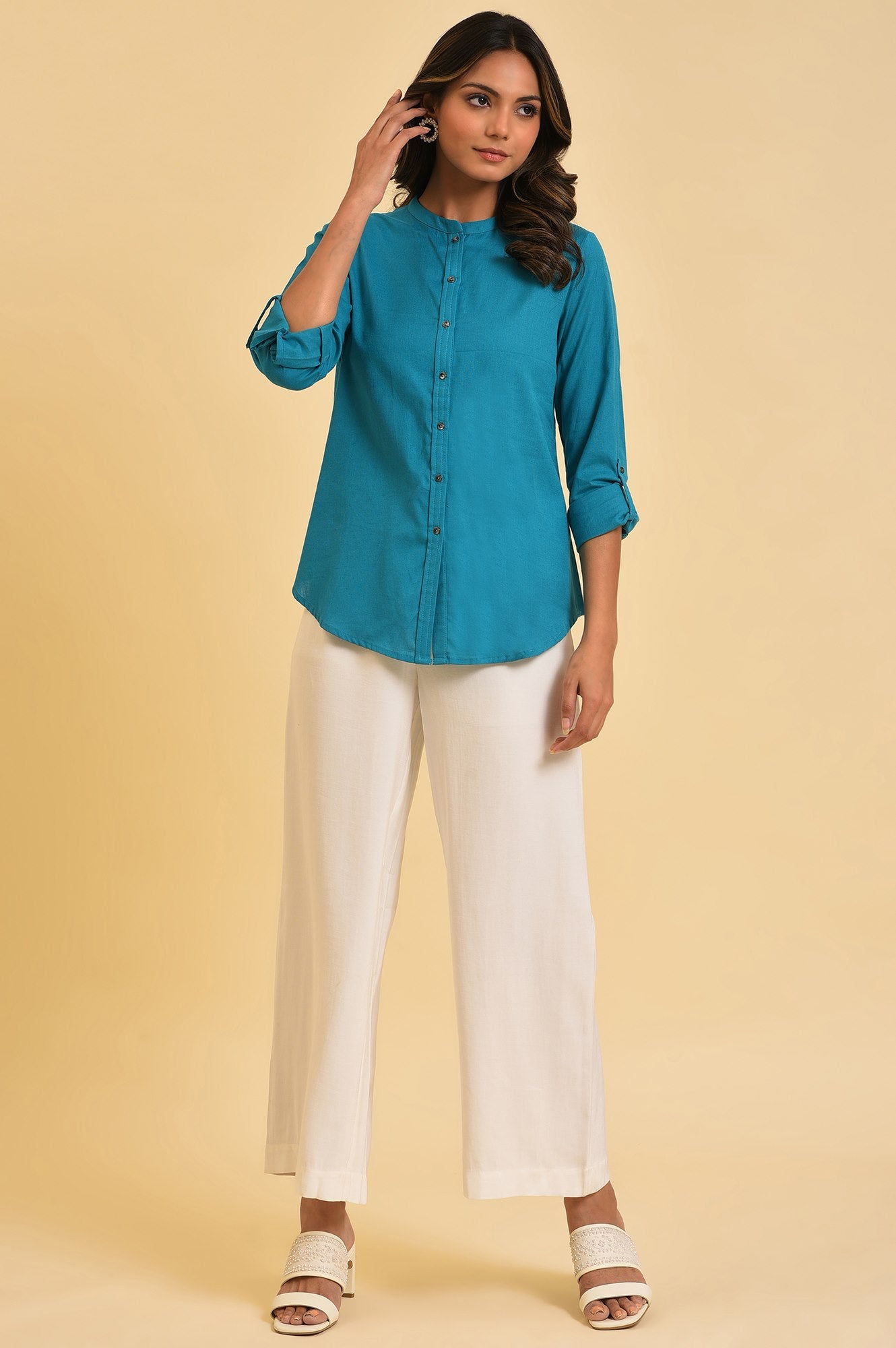 Blue Button Down Western Top