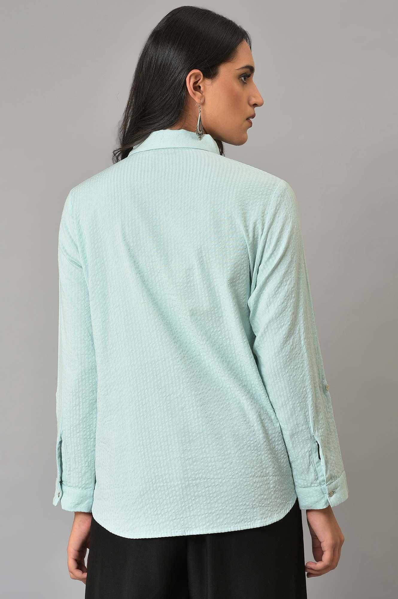 Light Blue Western Button-Down Top - wforwoman