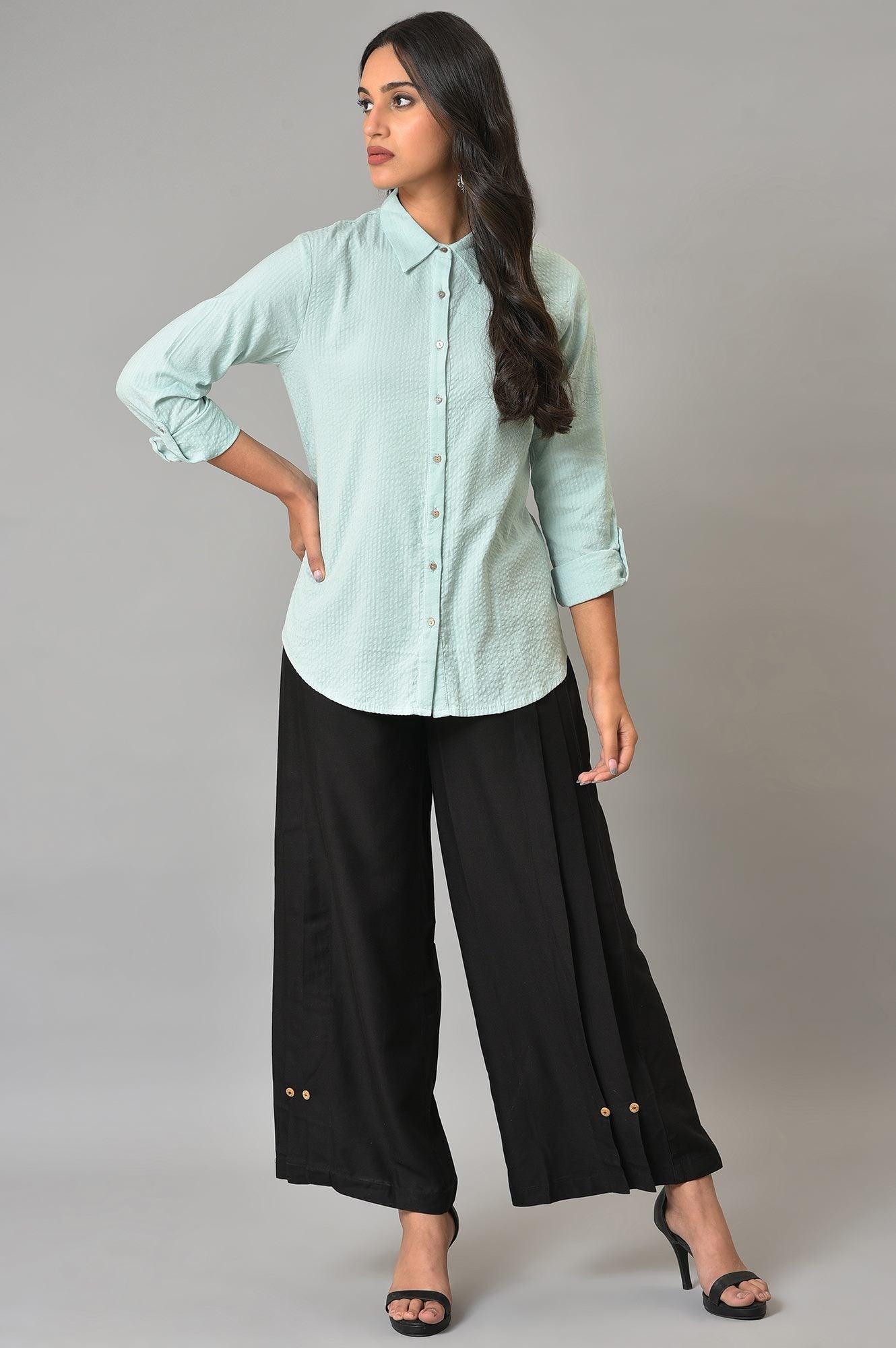 Light Blue Western Button-Down Top - wforwoman