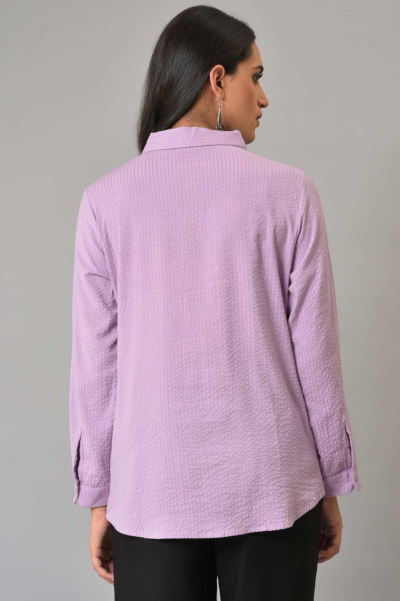 Light Purple Shirt Collar Top - wforwoman
