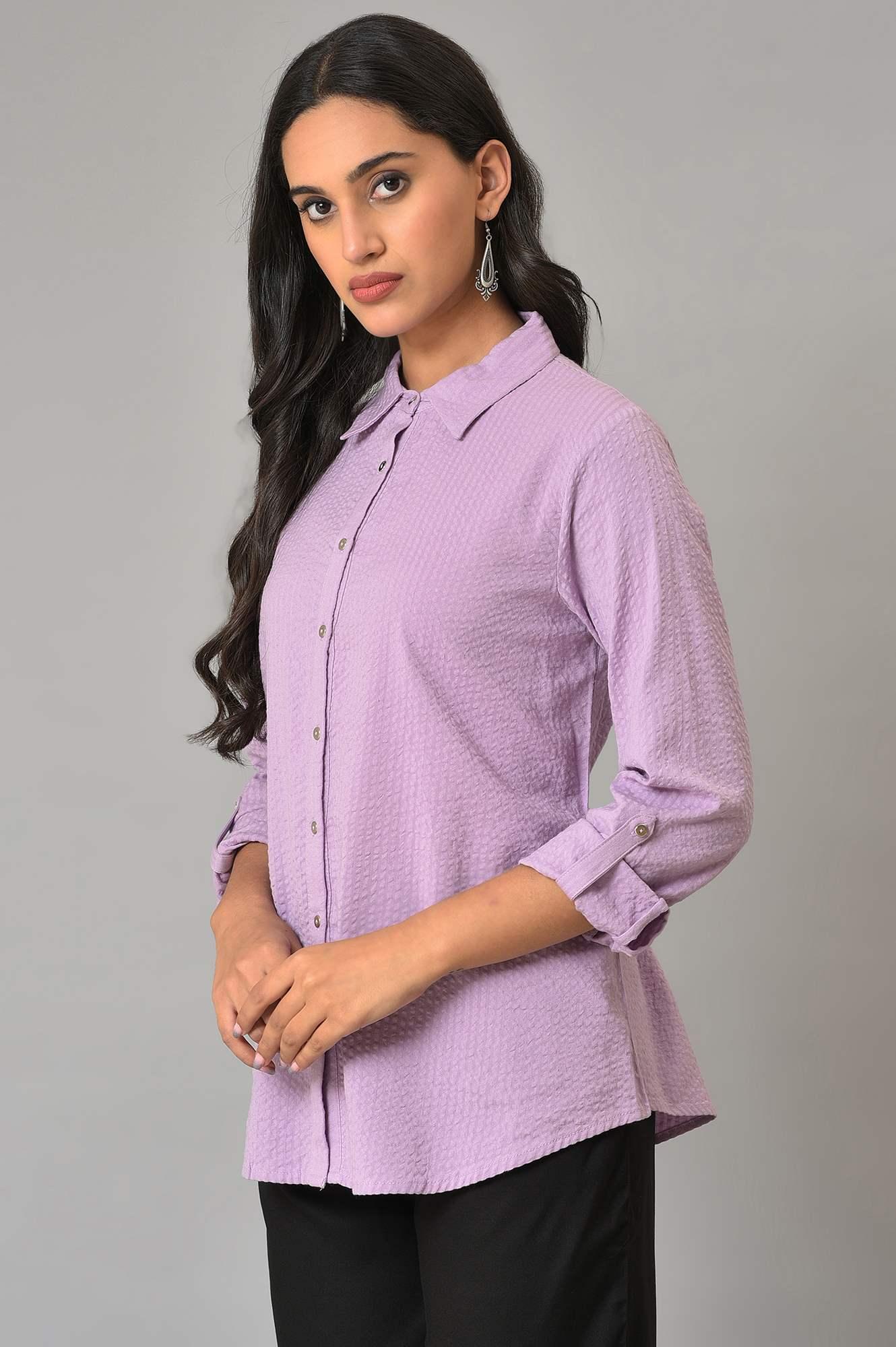 Light Purple Shirt Collar Top - wforwoman