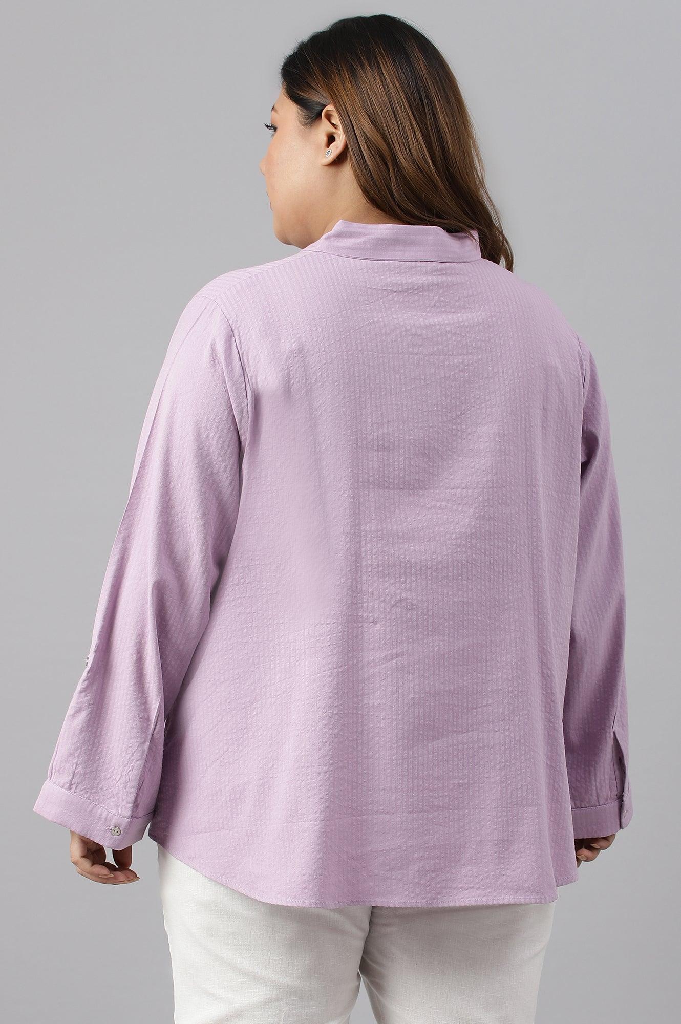 Light Purple Shirt Collar Plus Size Top - wforwoman
